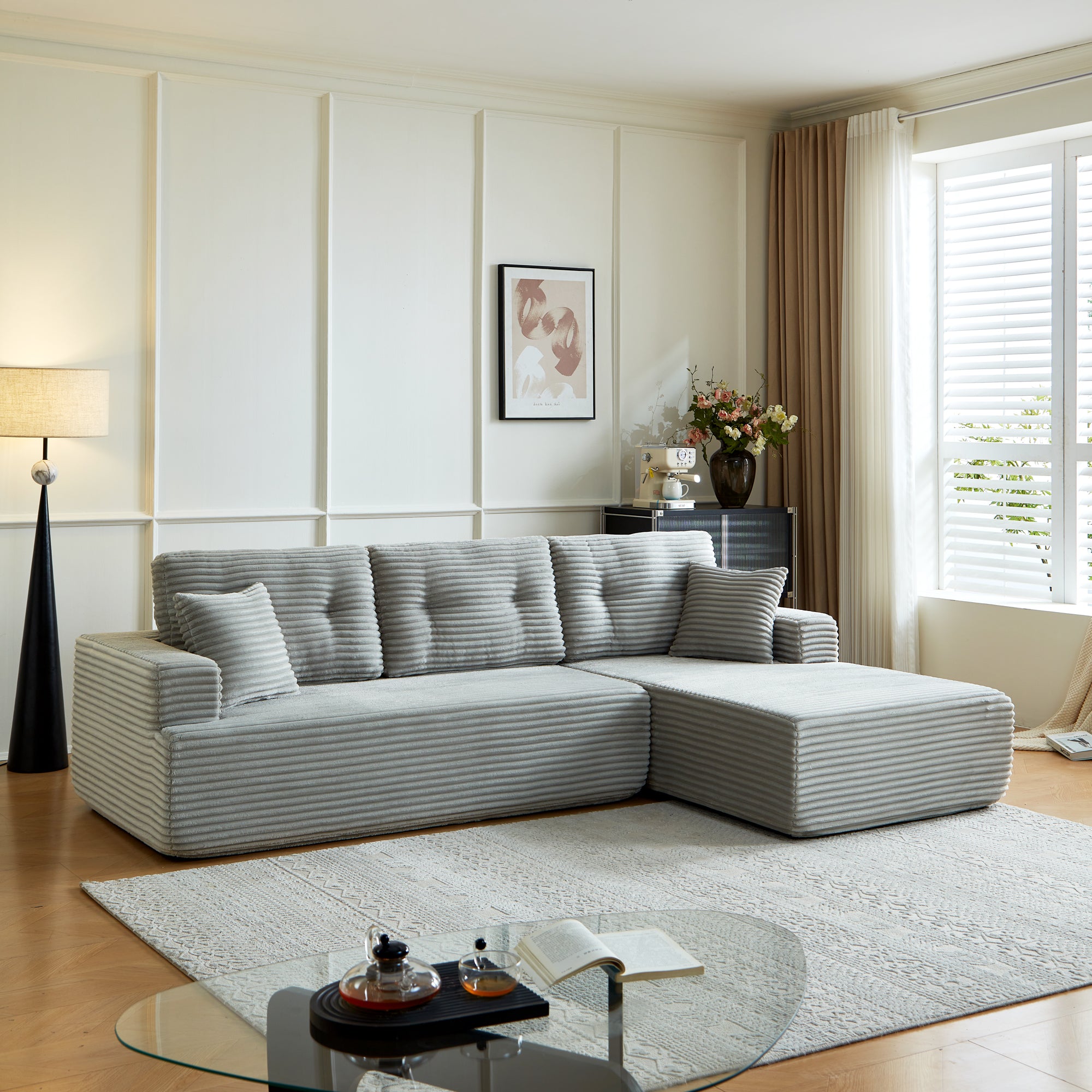 Compressed Modern Corduroy L-Shape Sectional Sofa Bed