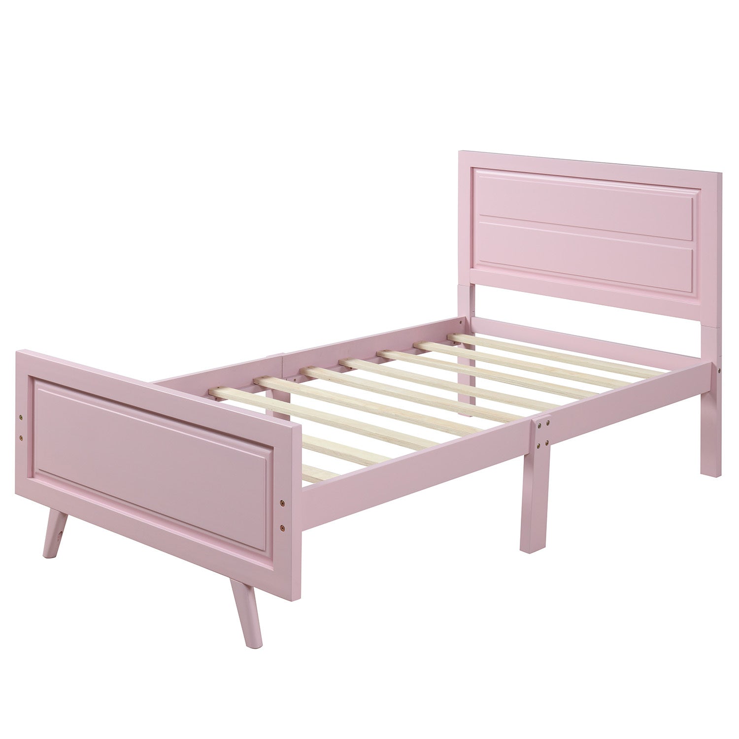Minimalist Pink Twin Platform Bed with Wood Headboard