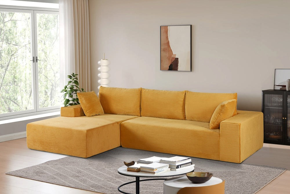 CozyForm Corduroy Sleeper Sectional - Ginger Yellow, No Assembly