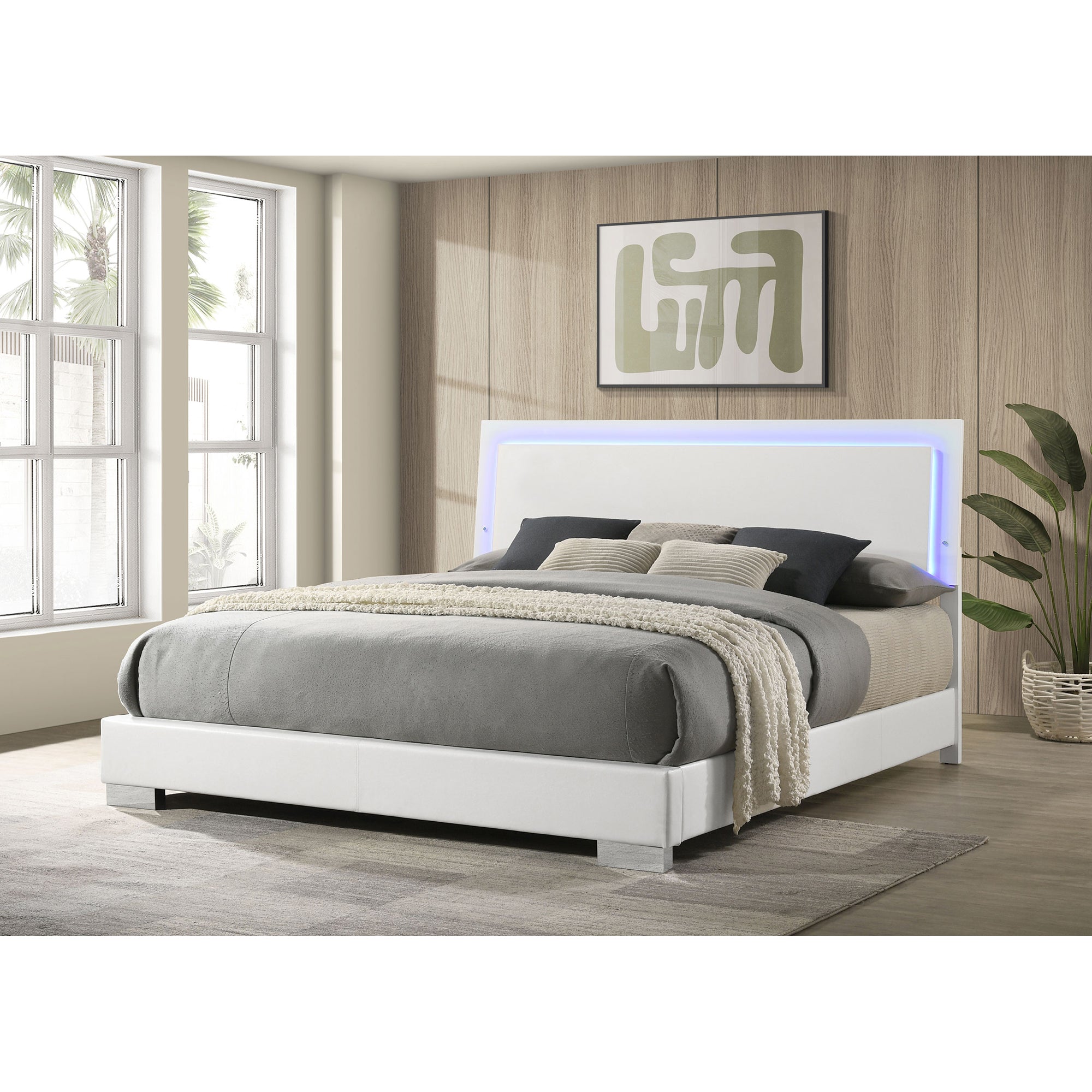 Strick & Bolton White High Gloss Eastern King Bed with LED Lights