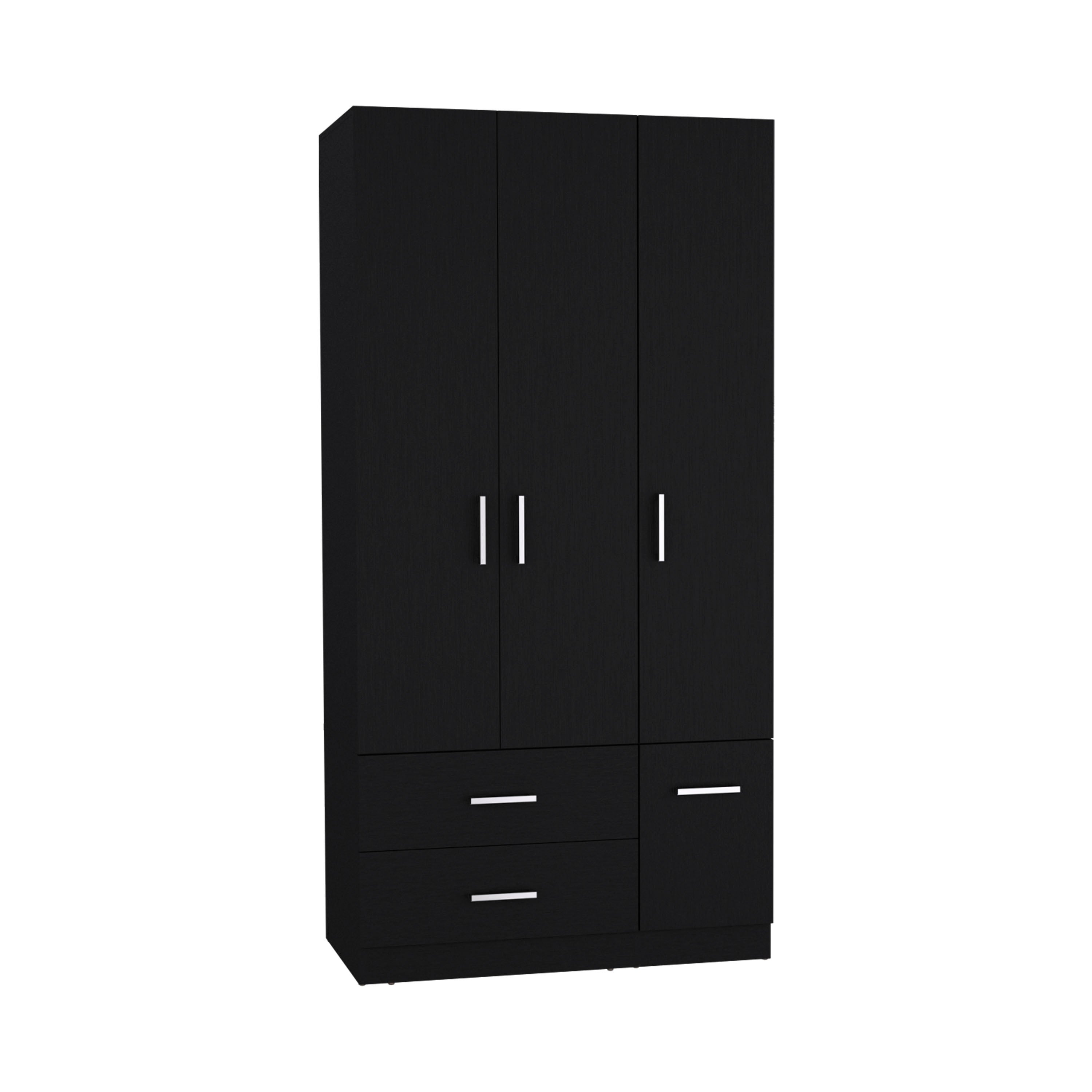 Black Armoire Wardrobe 71" | 4-Door, Hanging Rod & Shelves