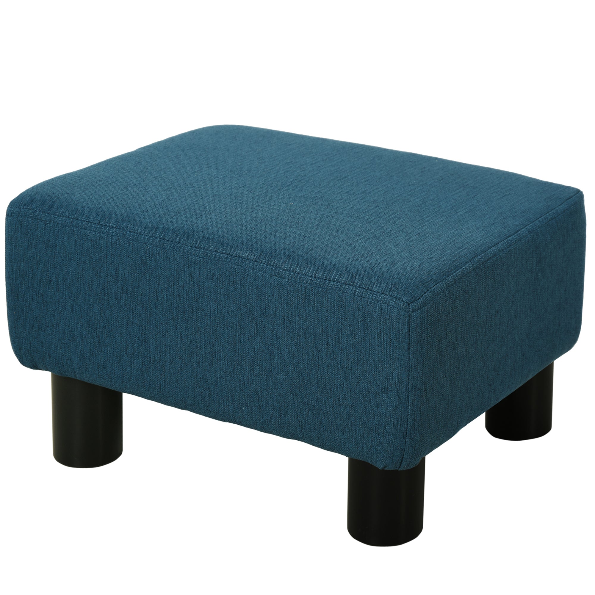 Blue Linen Cube Ottoman Foot Rest Stool for Living Room