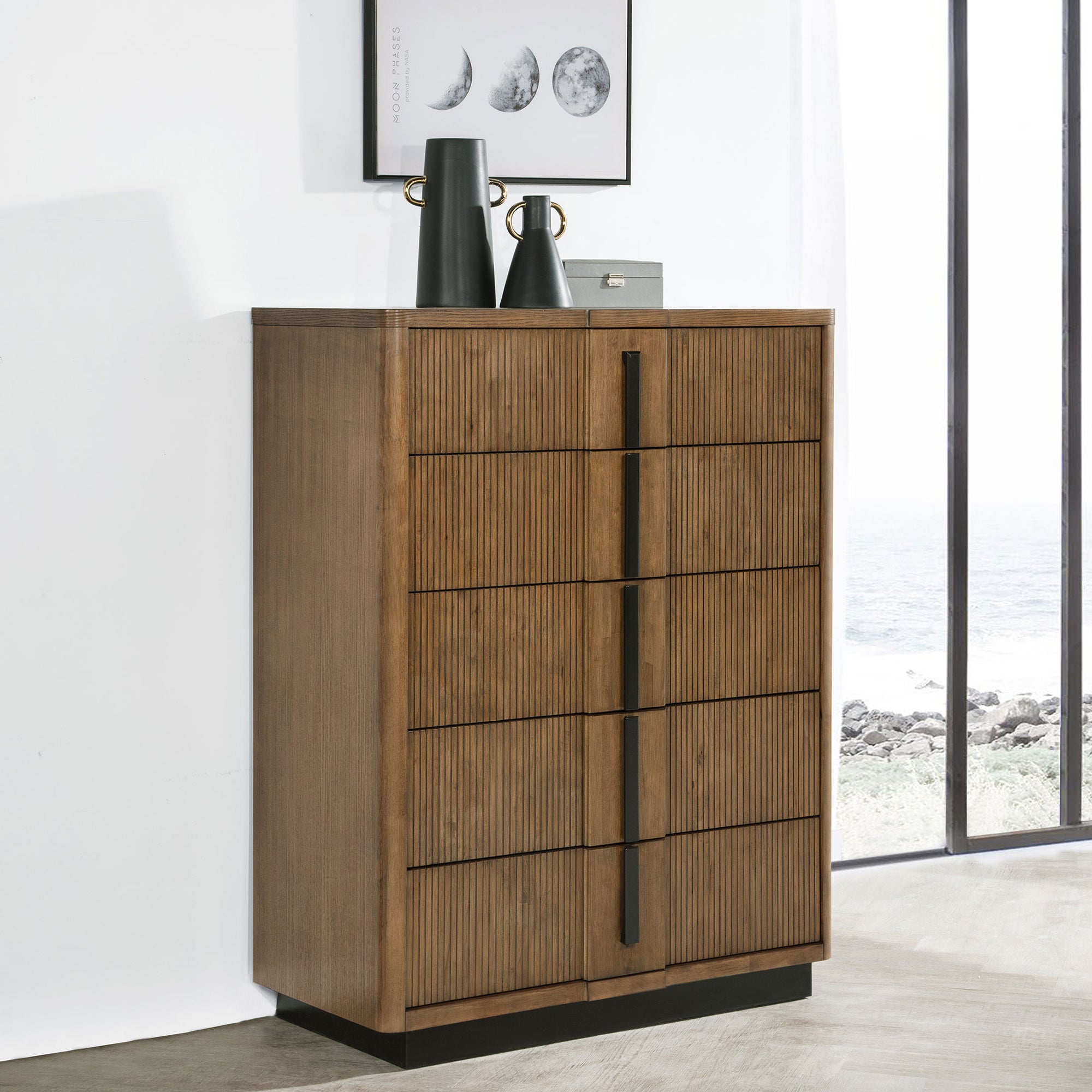 Moraga Ash Brown 5-Drawer Chest - Bedroom Storage