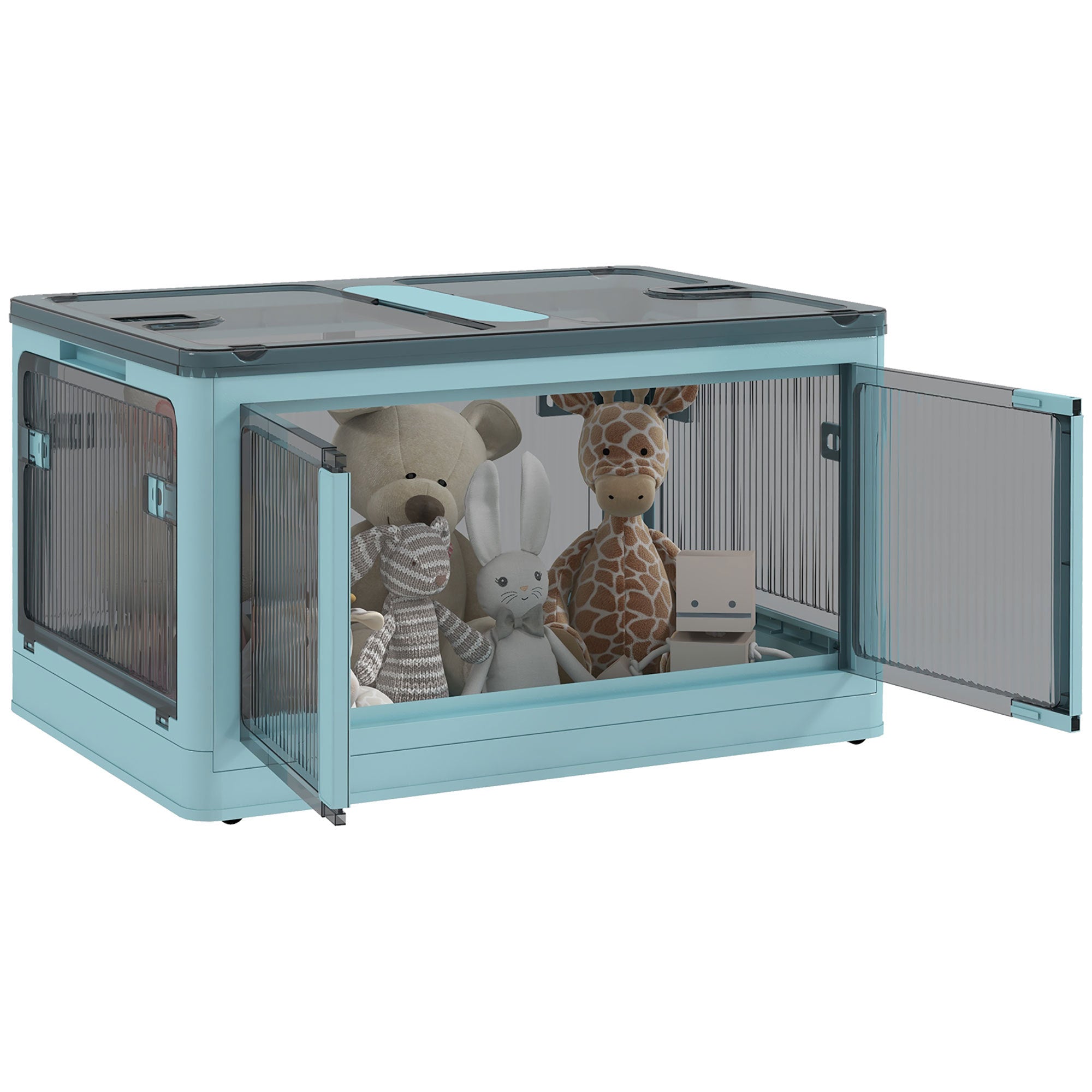 HOMCOM Collapsible Stackable Storage Bins w/ Lids & Wheels Blue