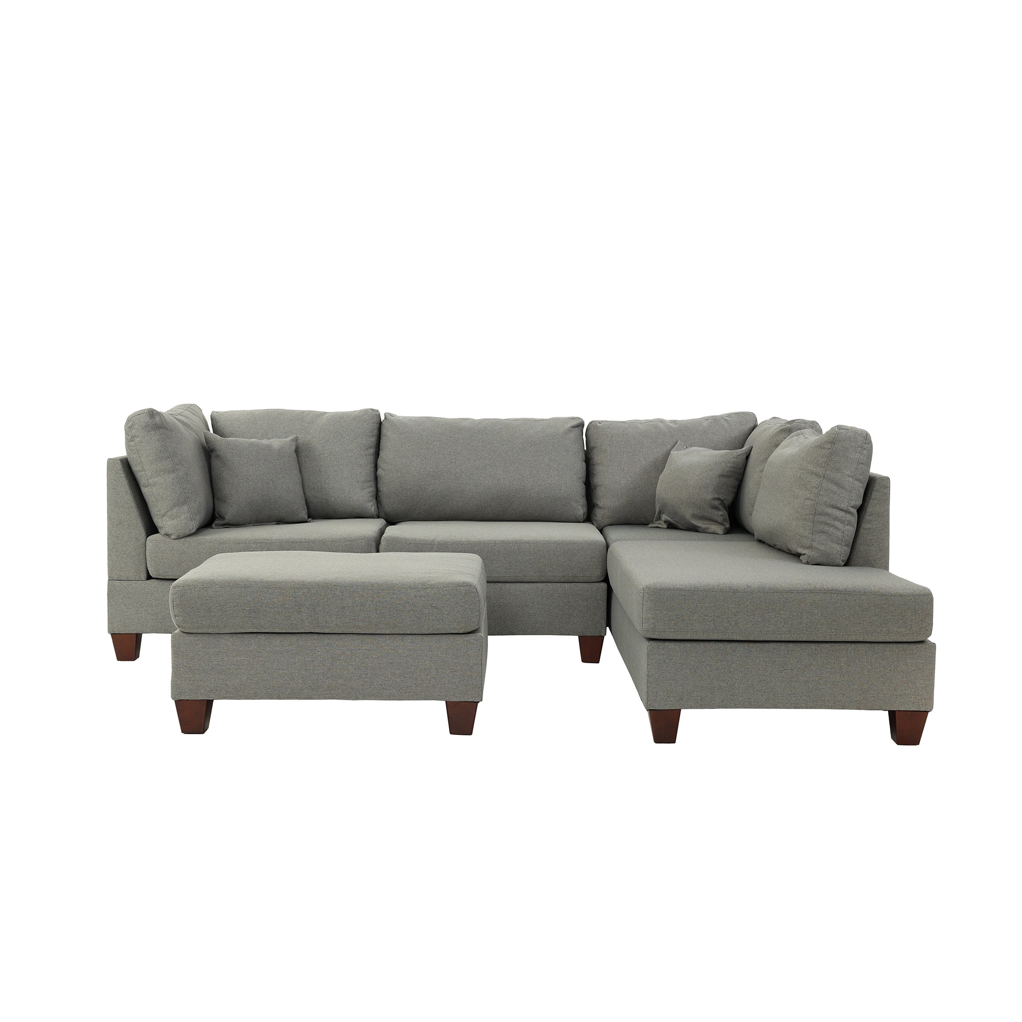 Grey Reversible Sectional Sofa w/ Ottoman - Polyfiber Design