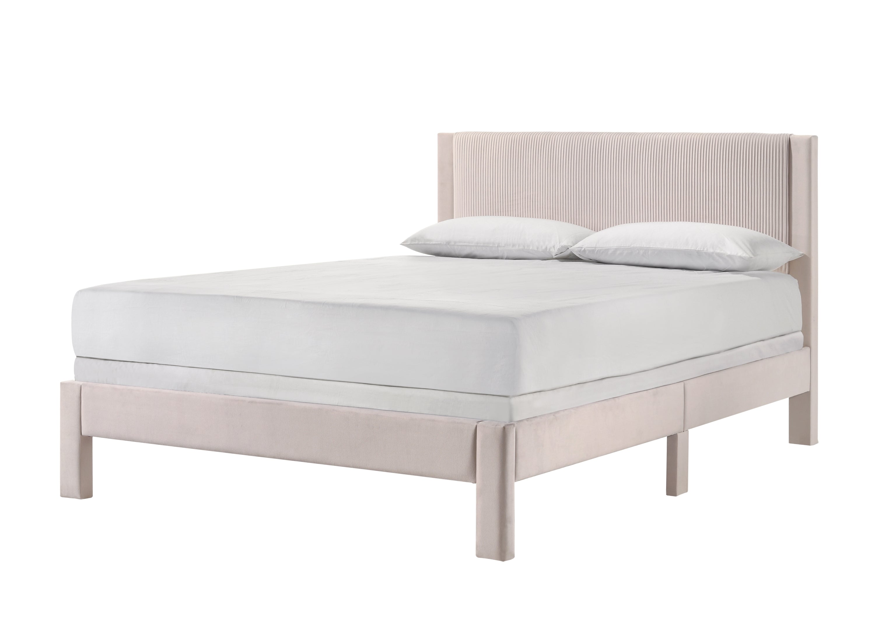 Contemporary Pink Full Platform Bed with Plush Ribbed Headboard