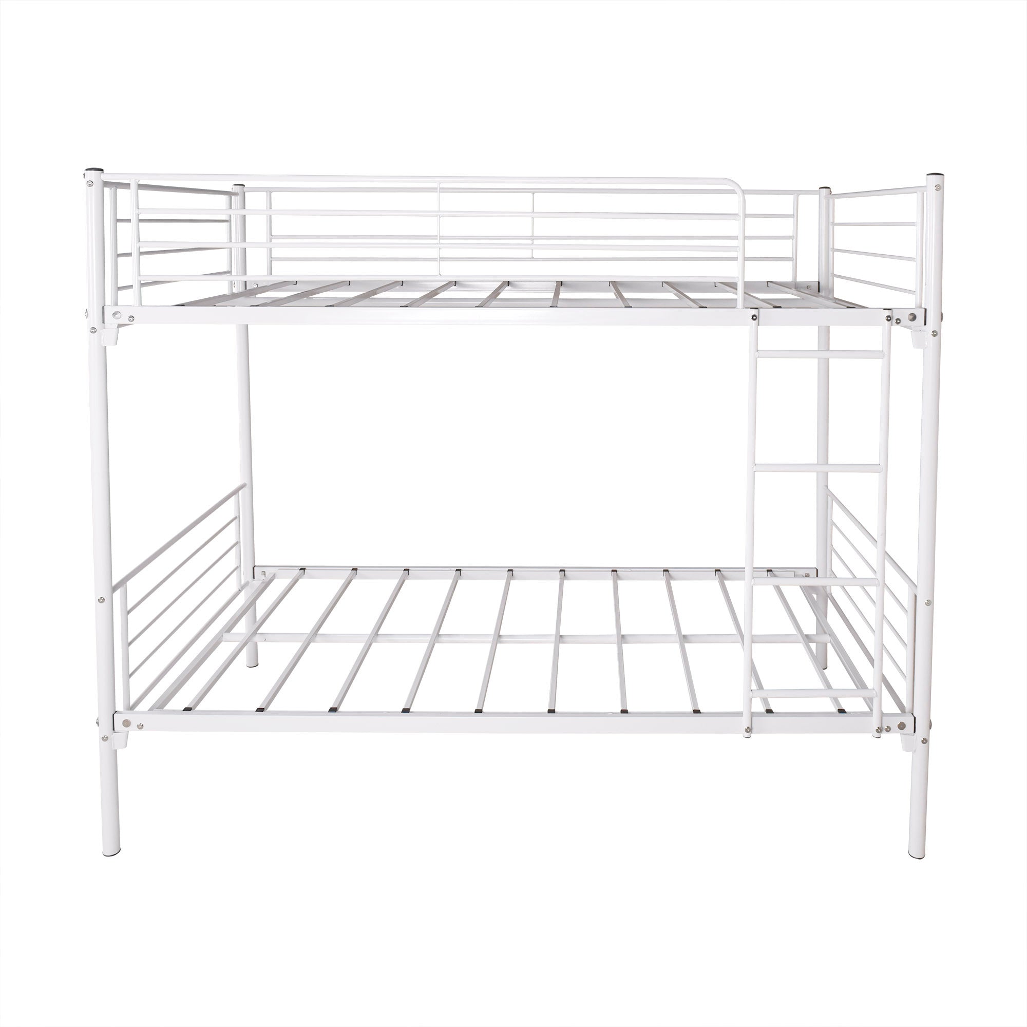 White Space-Saving Twin-Over-Twin Metal Bunk Bed with Ladder