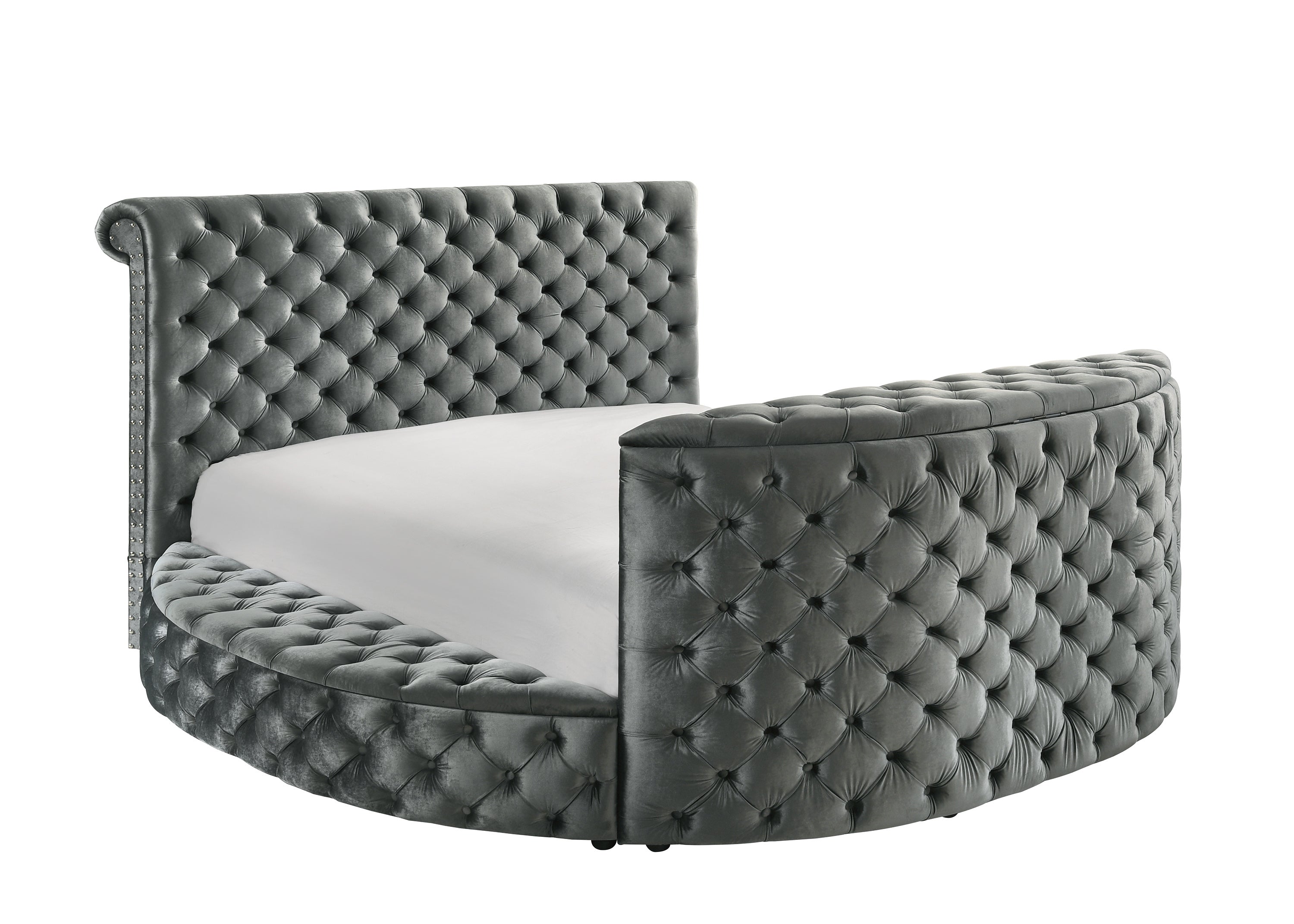 Luxurious King Bed: Tufted Velvet, TV Lift, Fireplace, Storage