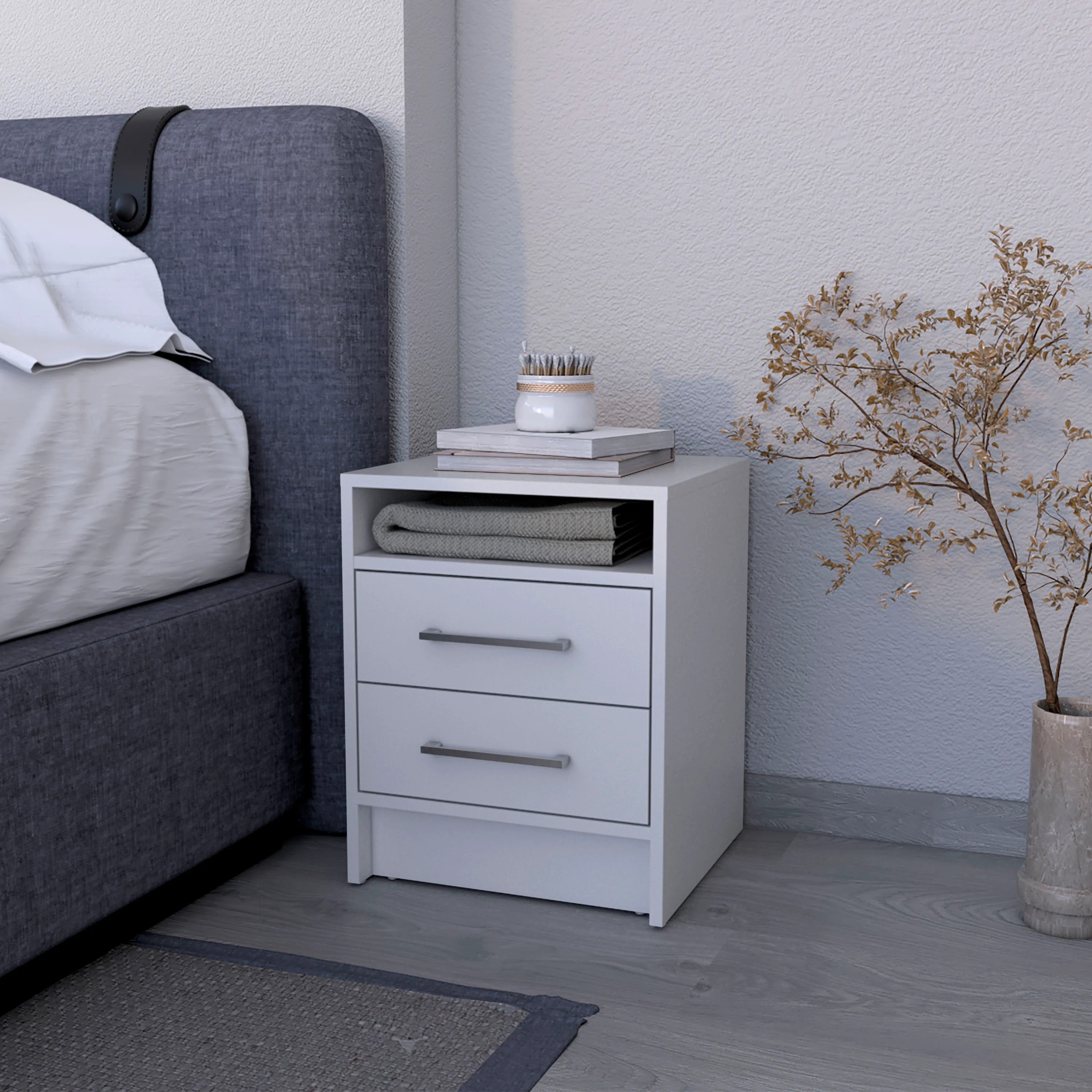White 2-Drawer Nightstand | Modern Bedroom Storage Furniture