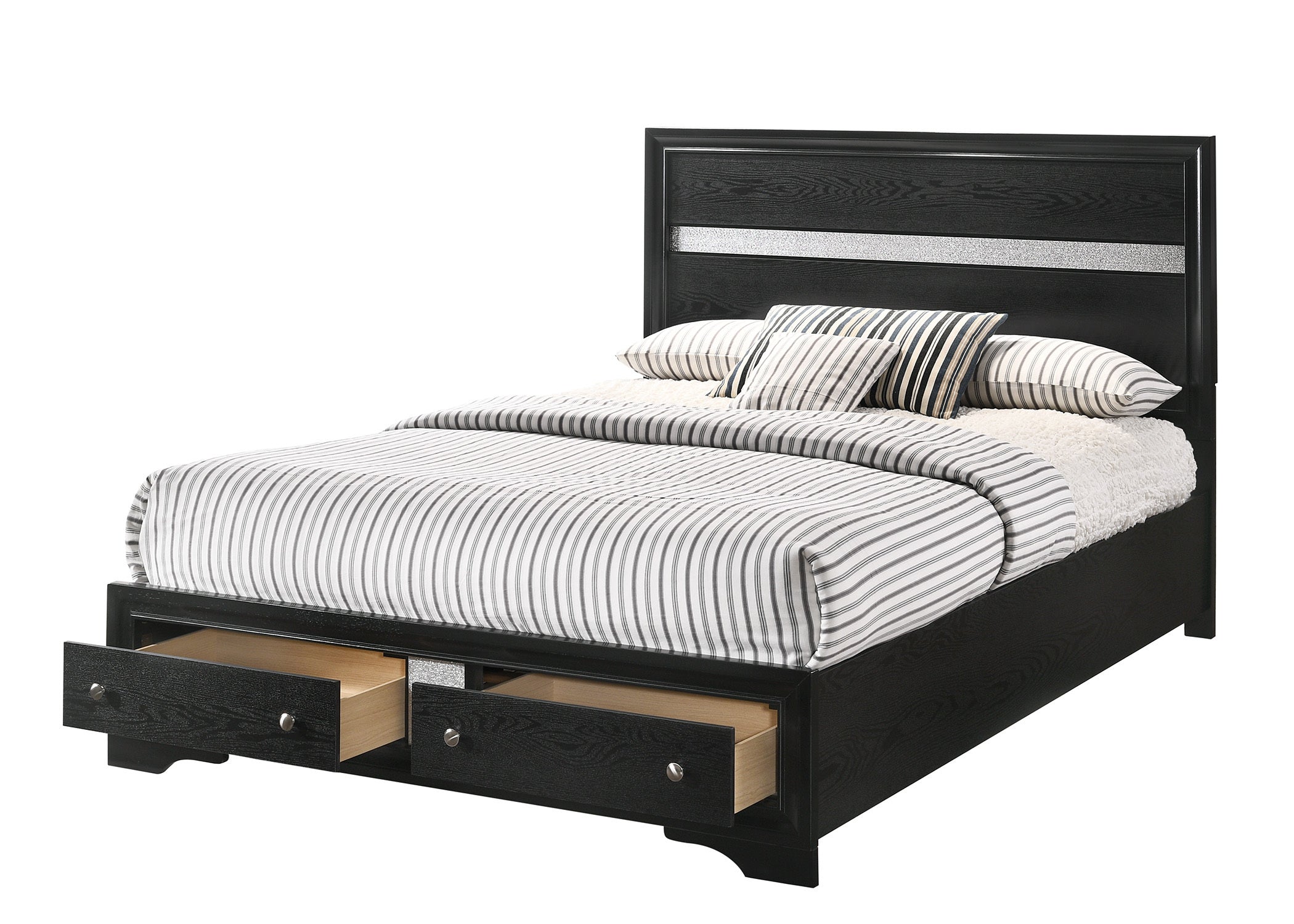 Queen Platform Bed w/ Storage Drawers | Shimmering Silver Solid Wood