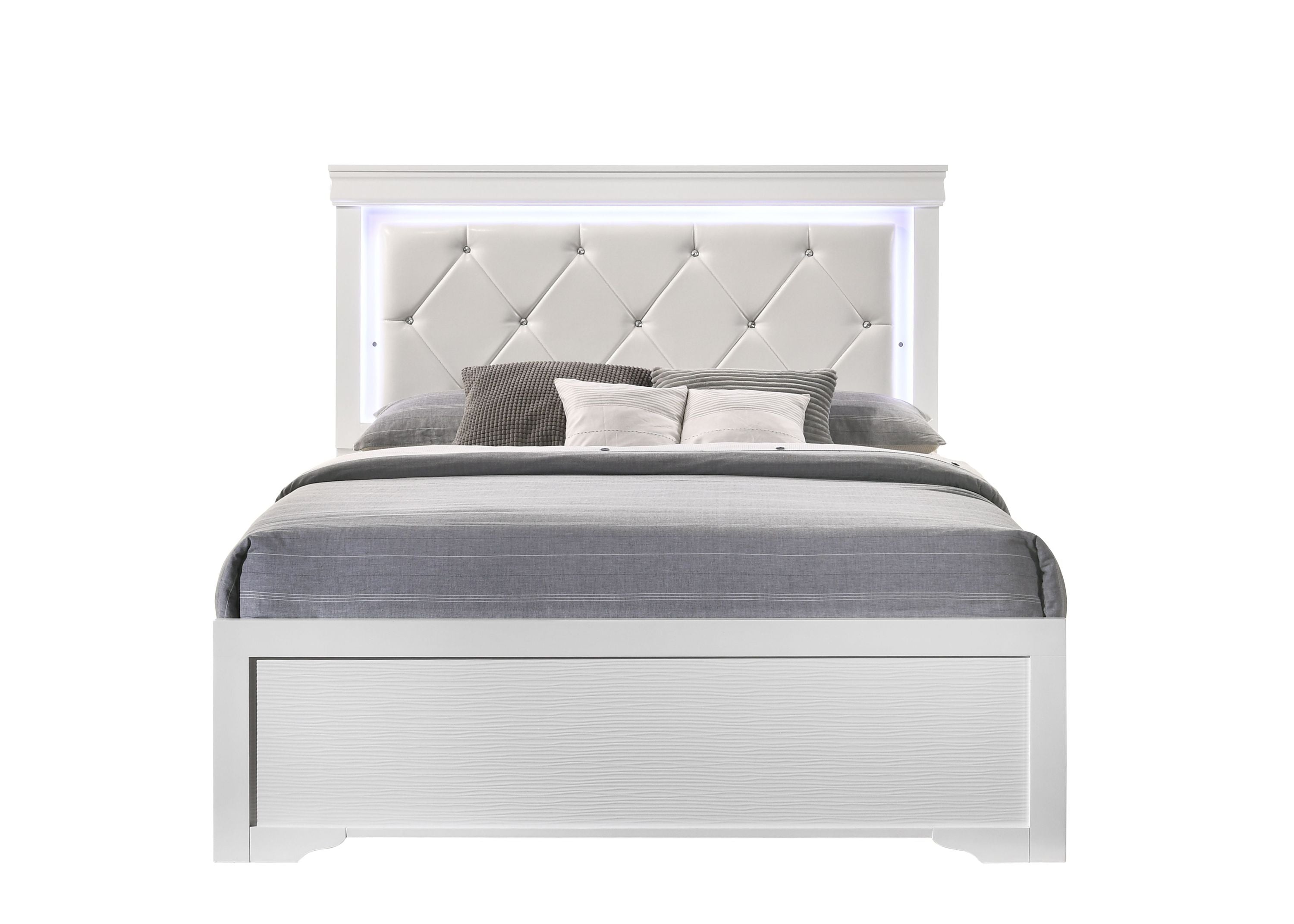 Modern White Wood Queen Size LED Bed Frame