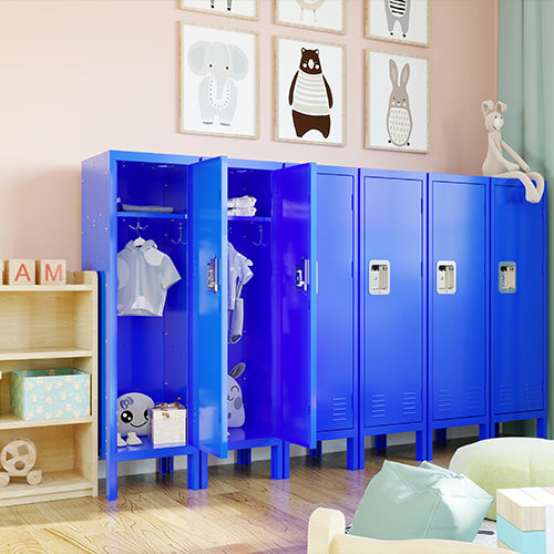 Blue Retro Metal Locker: Single Door Industrial Storage Cabinet