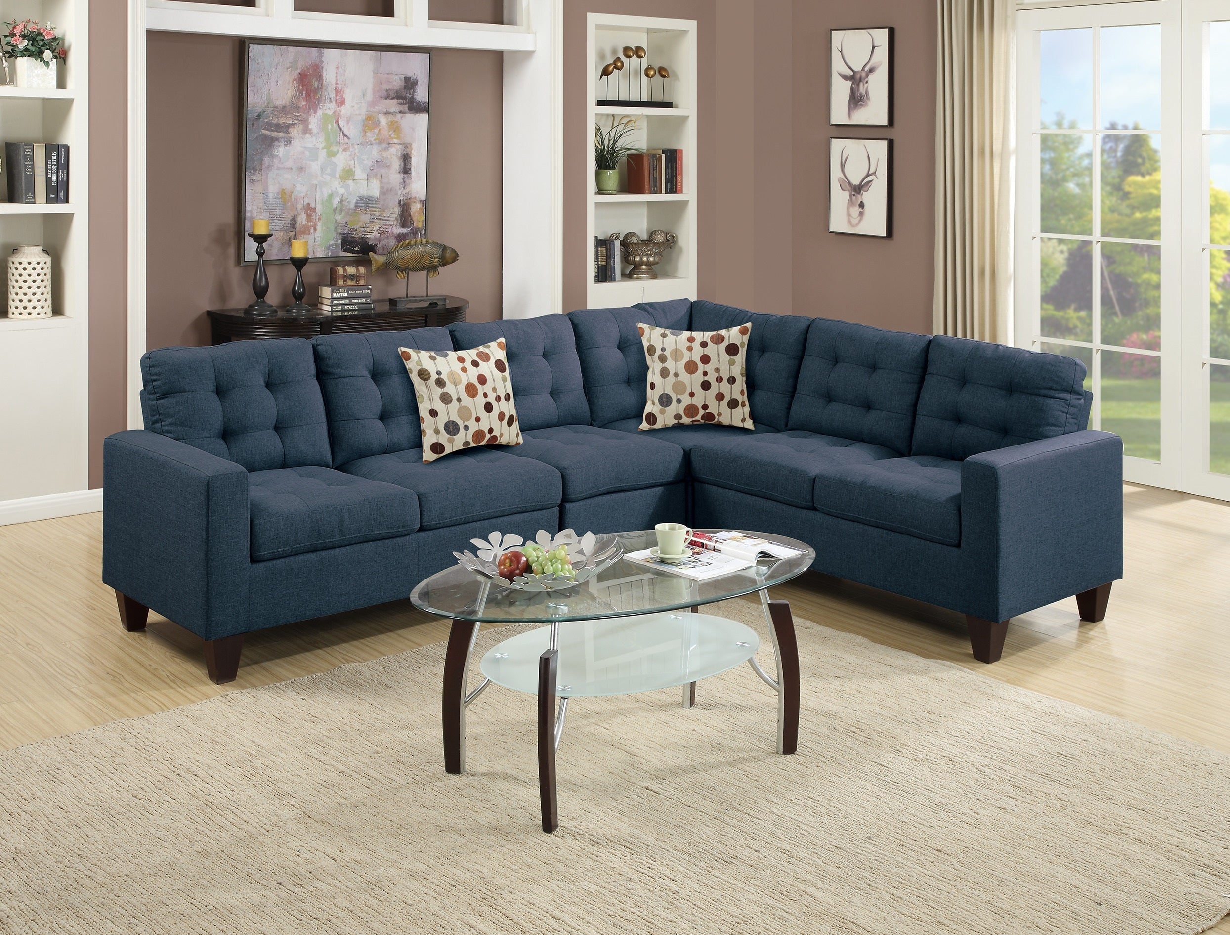 Navy Polyfiber Modular 4pc Sectional Sofa Tufted Cushions