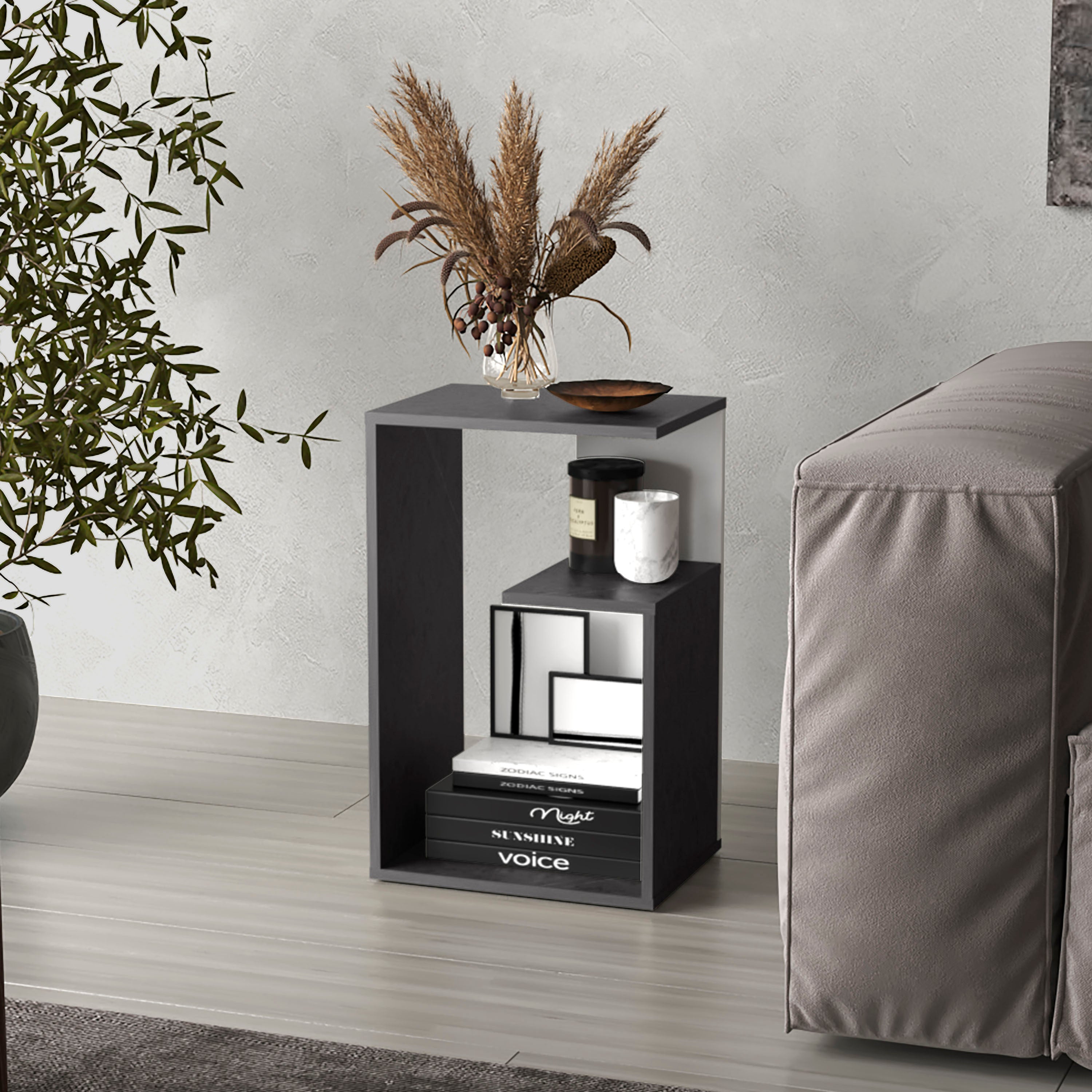 Everet 3-Tier Open Shelf Nightstand - Modern Bedside Storage