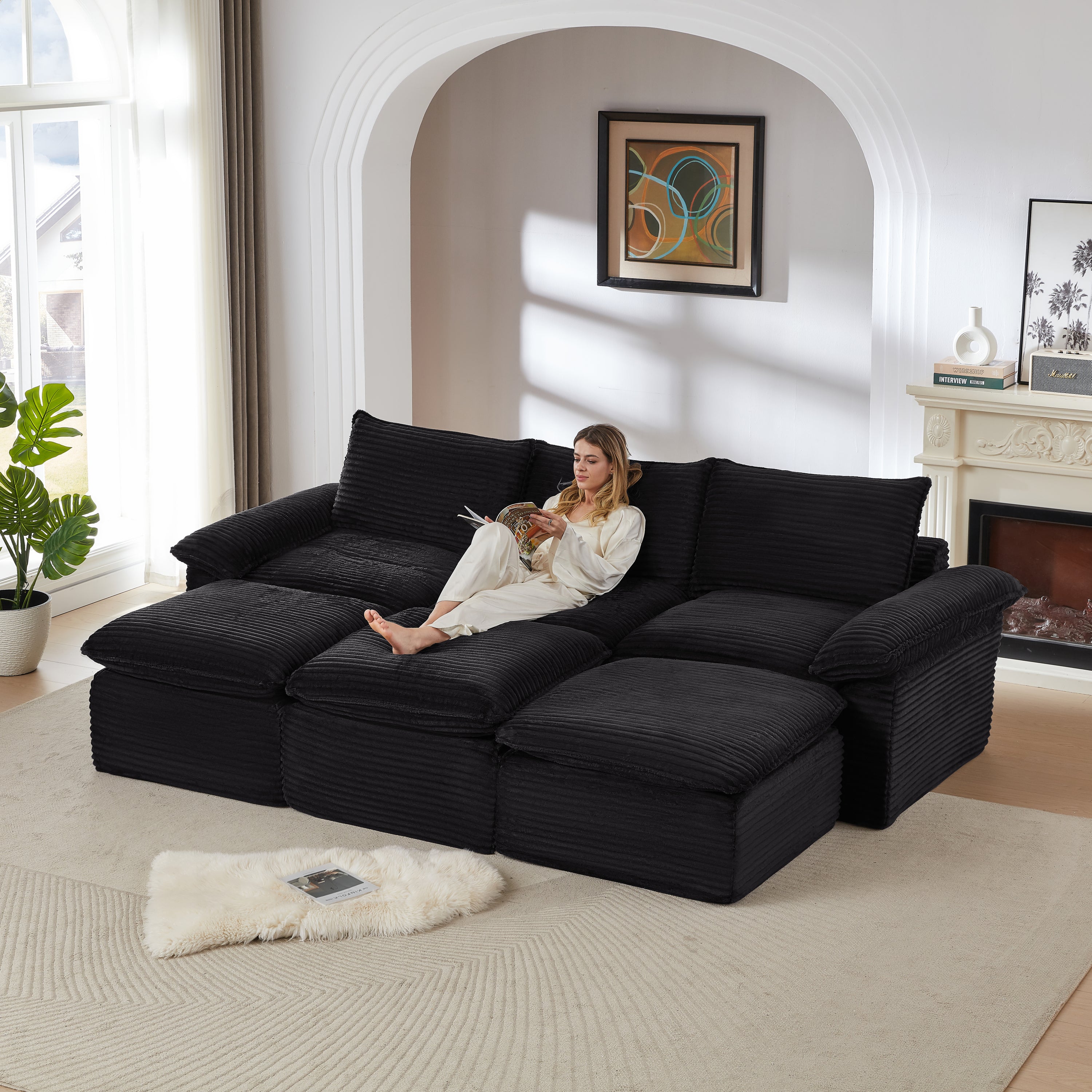 Modern Corduroy Cloud Sofa - Flexible Comfort for Home/Office