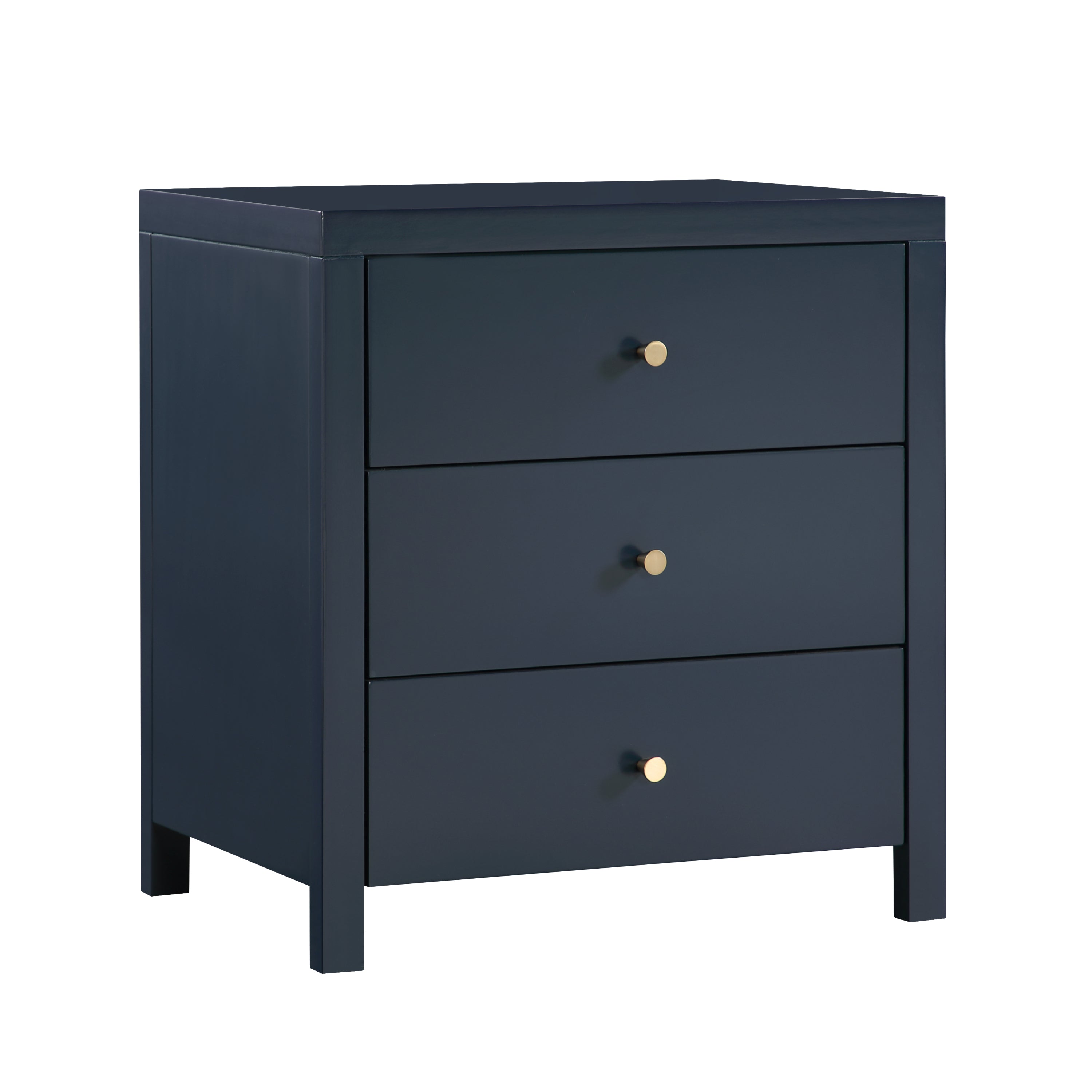 Nevarre 3-Drawer Nightstand Midnight Blue Gold Knobs