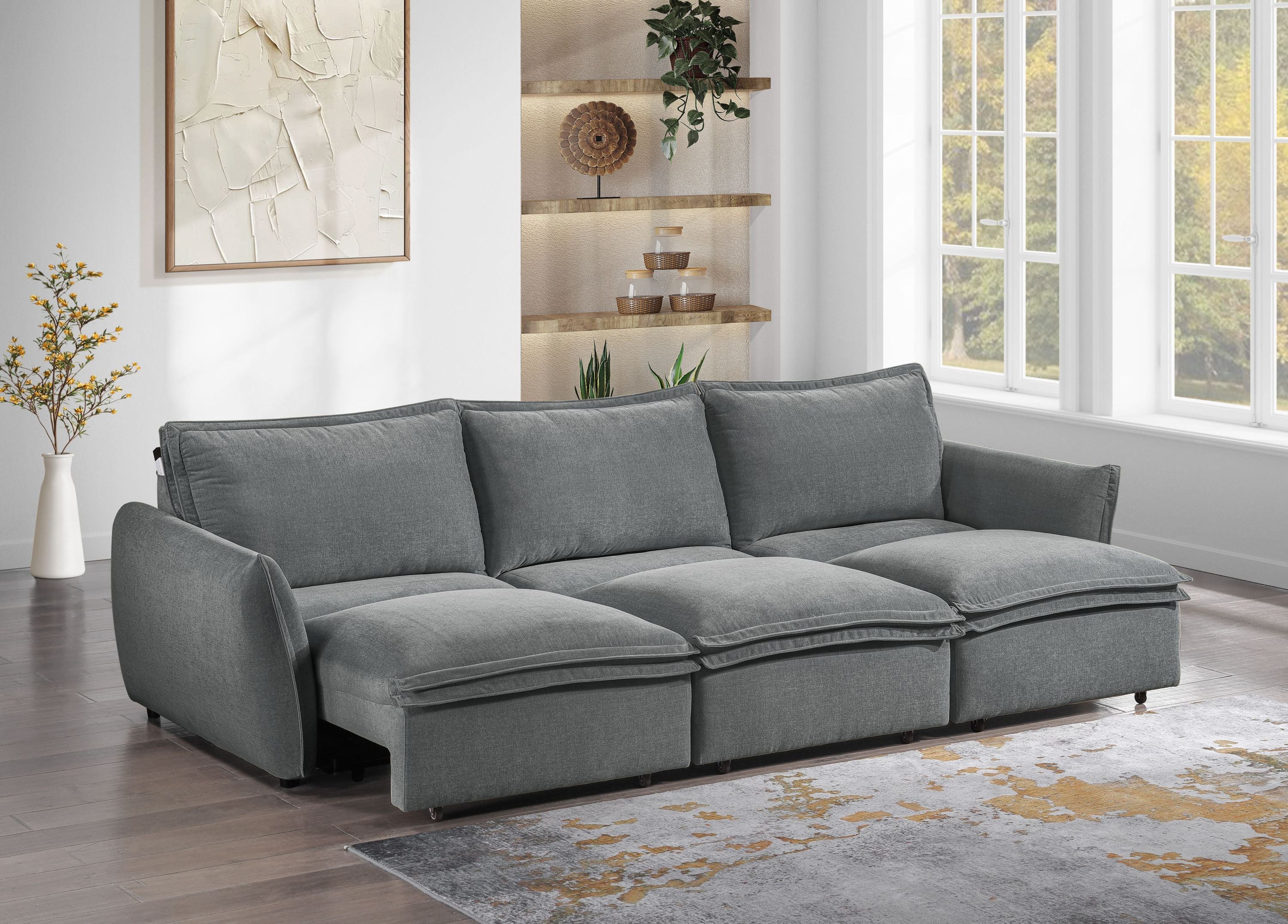 Eaden Gray Power Sleeper Sofa | Gray Chenille Couch