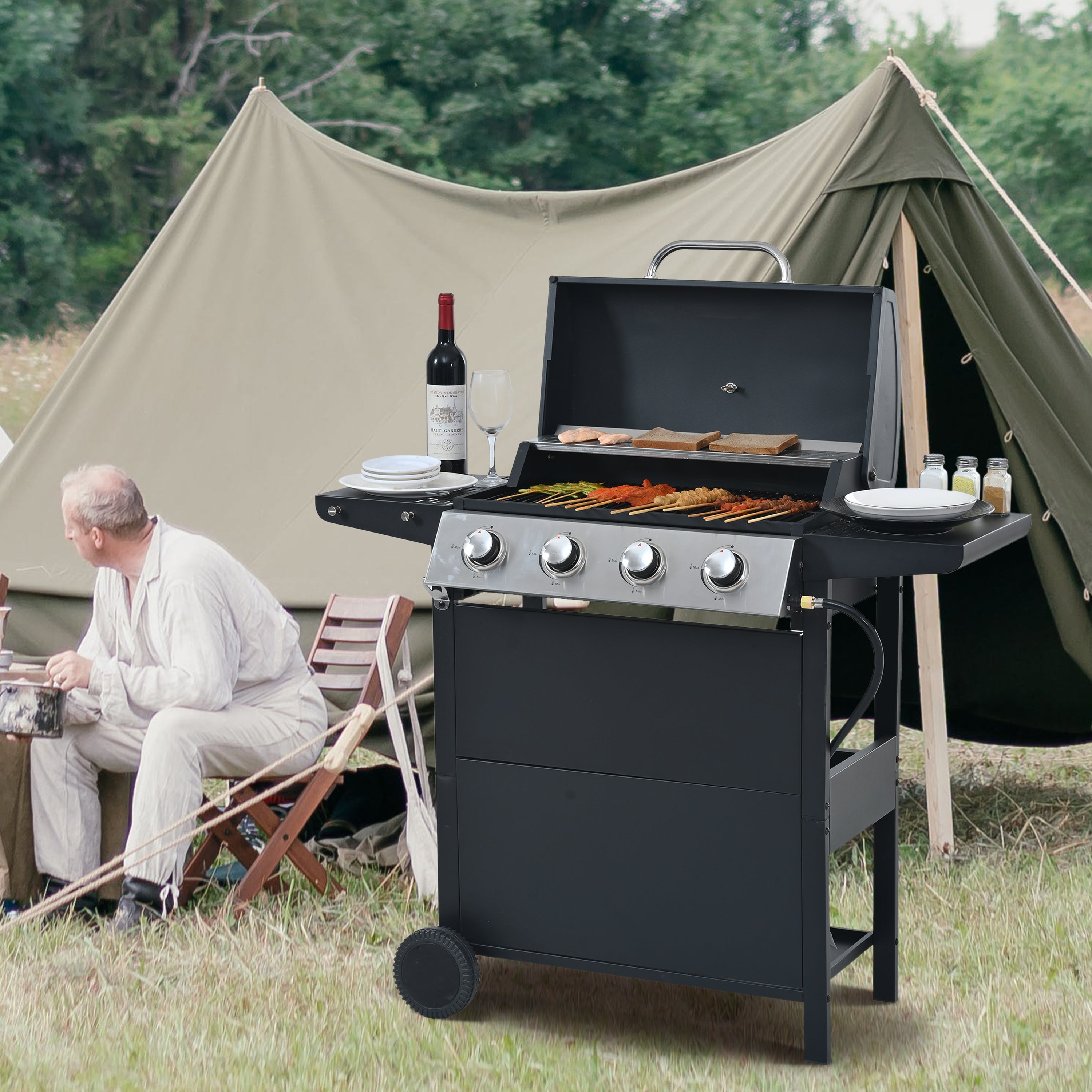 Propane Grill 4 Burner Barbecue Grill Stainless Steel Gas Grill-American Furniture Outlet