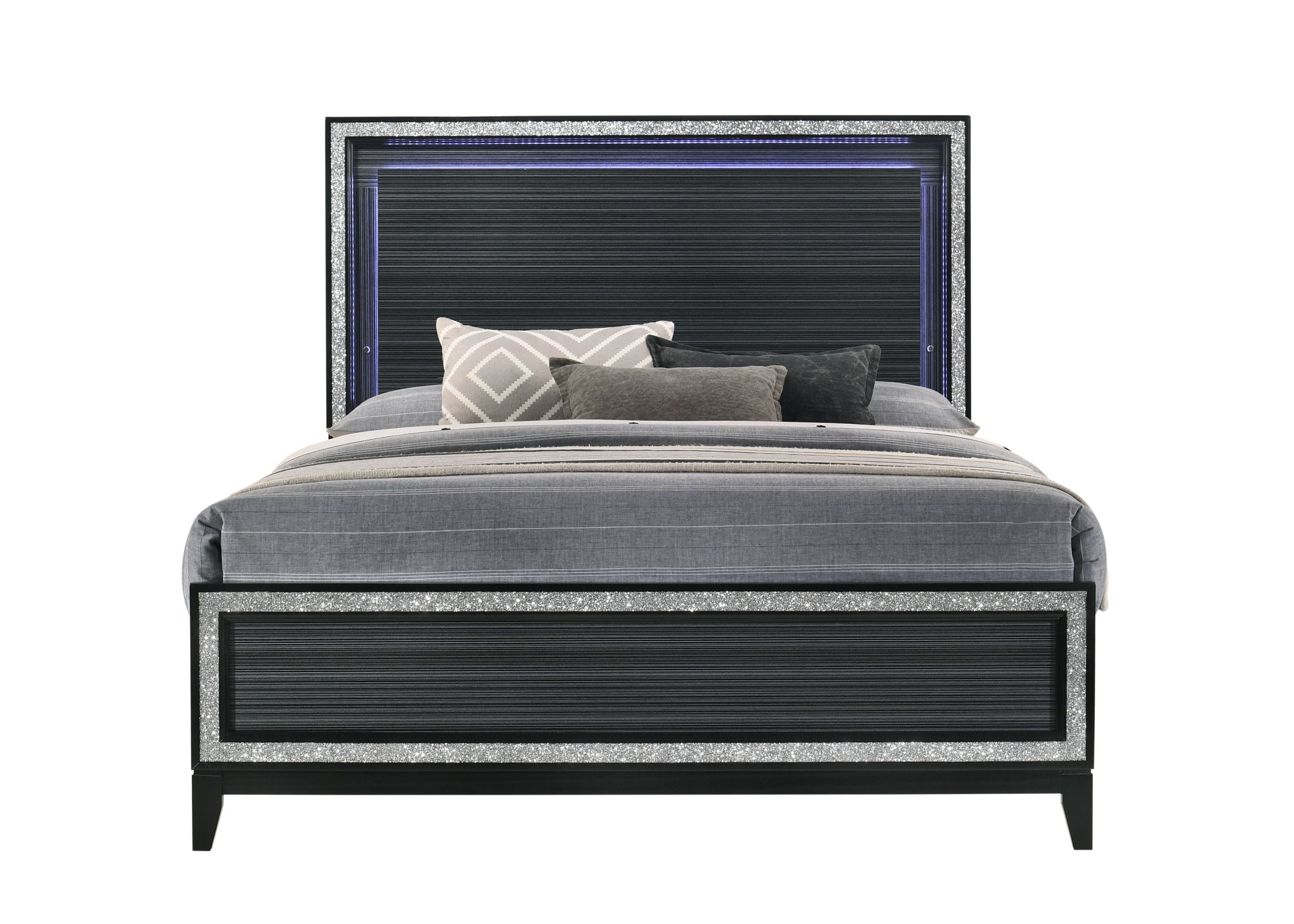 Haiden LED Queen Bed - Weathered Black Finish