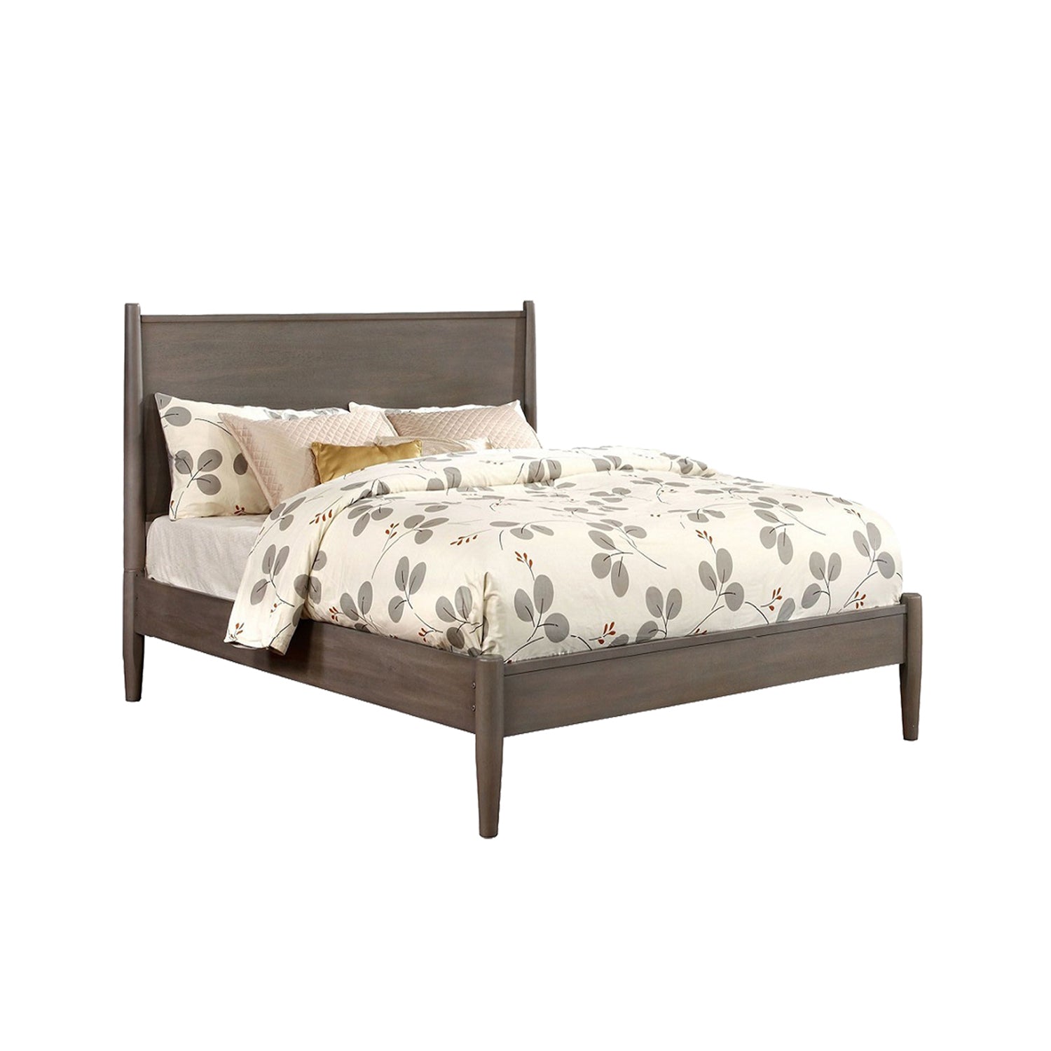 Mid-Century Modern Queen Wooden Platform Bed - Gray Finish