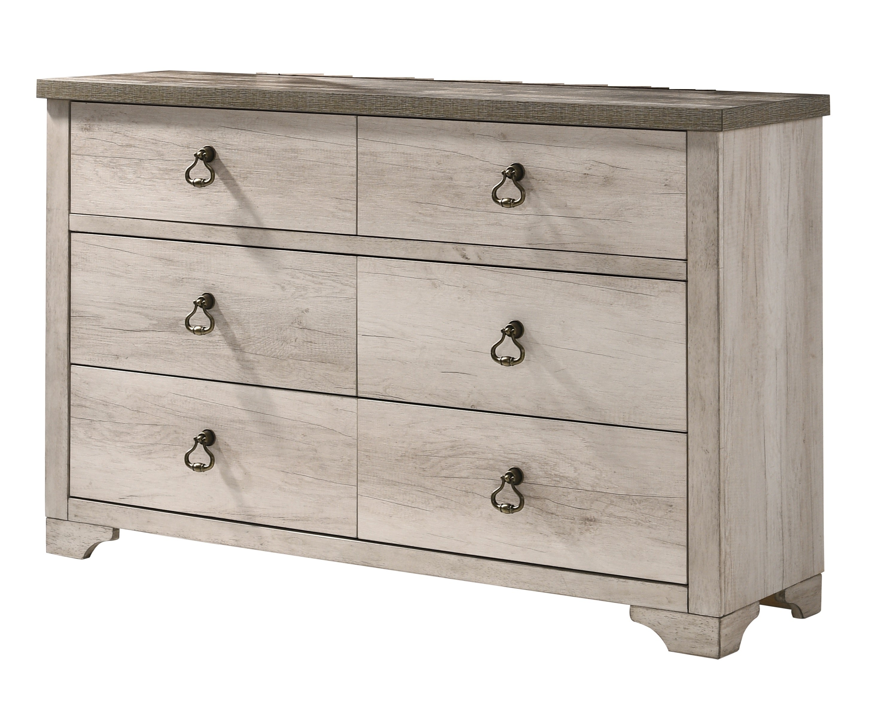 Cottage Distressed 6-Drawer Dresser, Driftwood & Brown Top