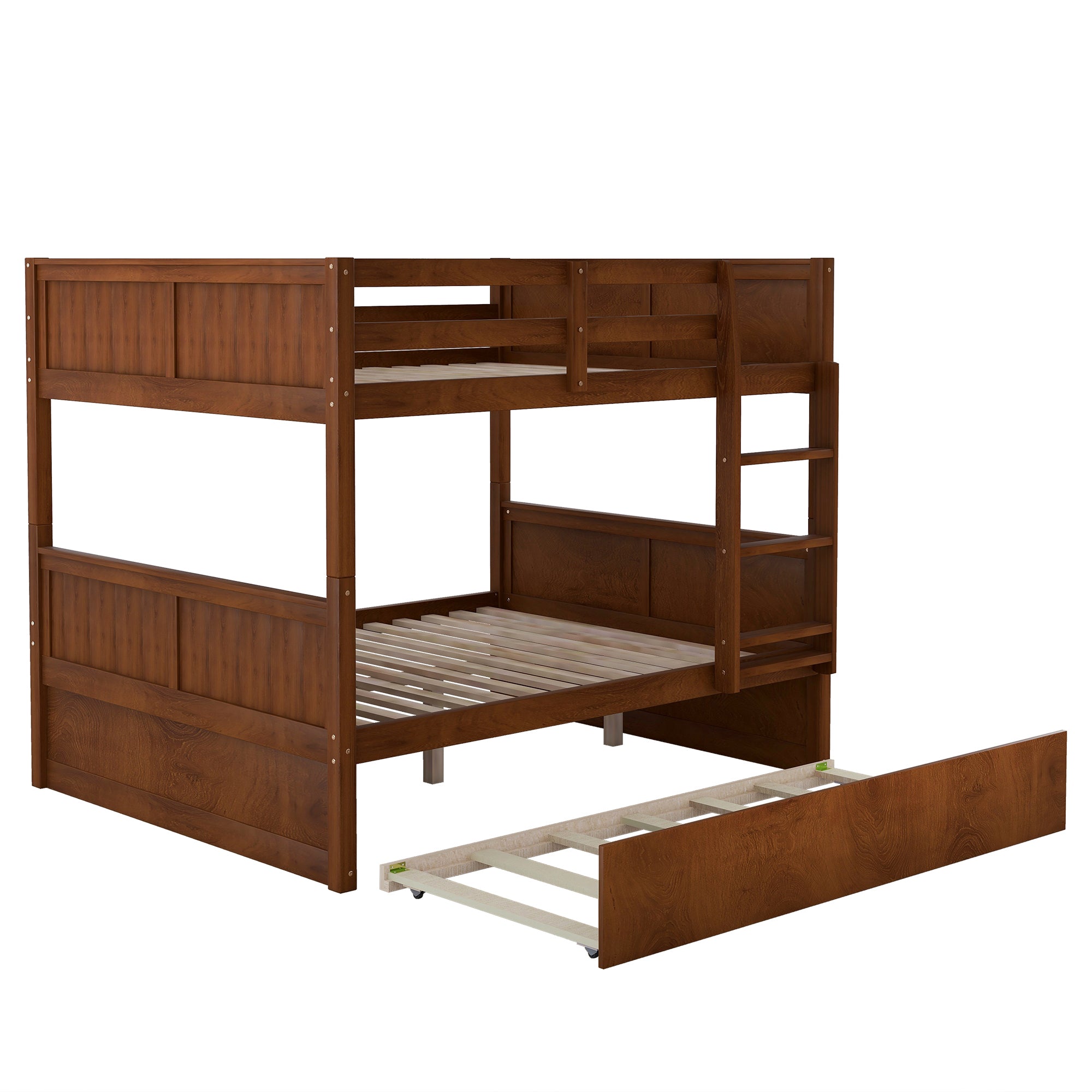 Hearth & Haven Full Over Full Bunk Bed with Twin Trundle, Walnut
