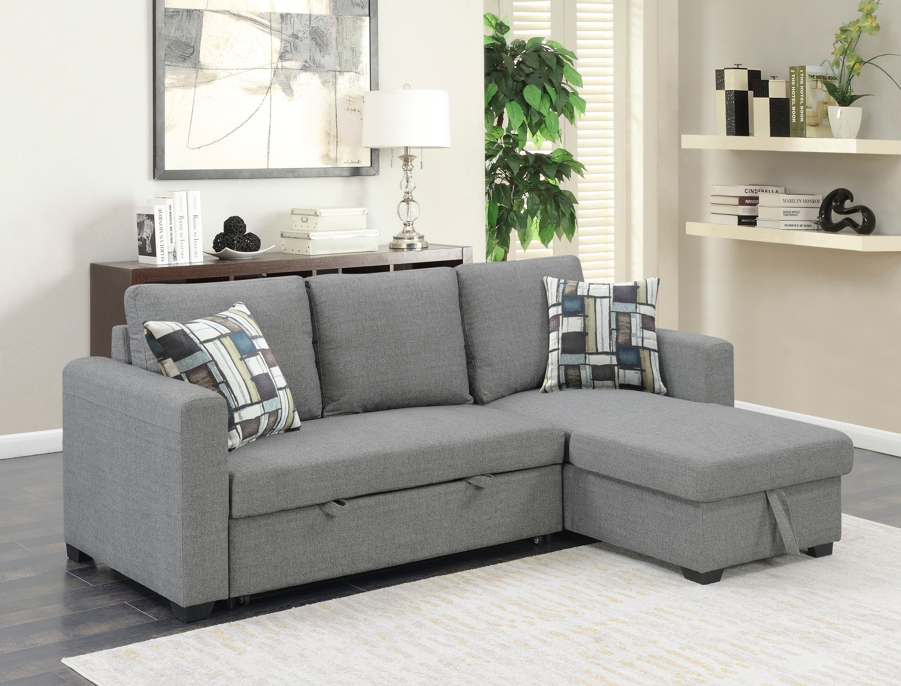 Gray Reversible Pop-Up Sleeper Sectional Sofa