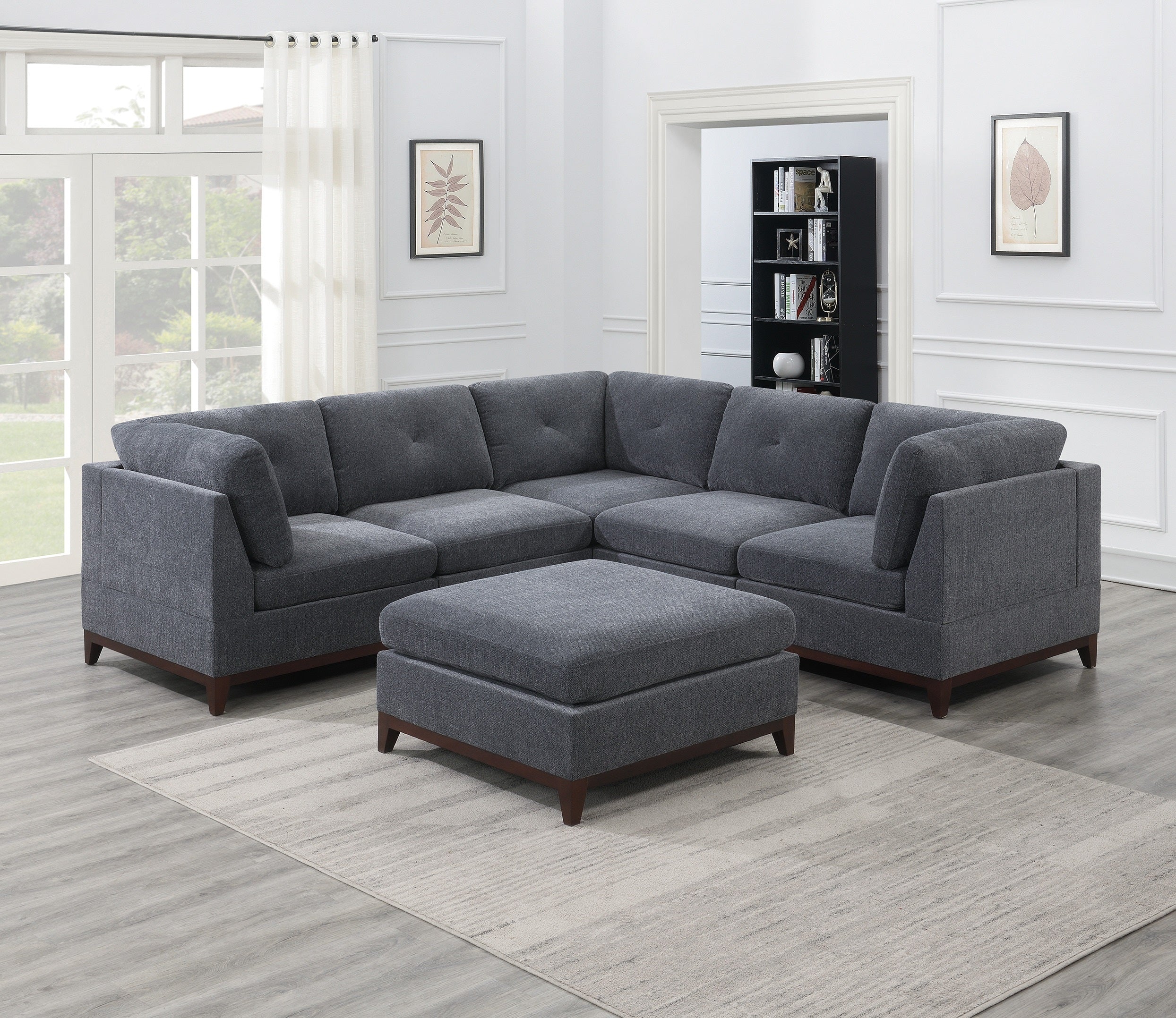 Ash Grey Chenille 6pc Modular Sectional Sofa Couch Tufted