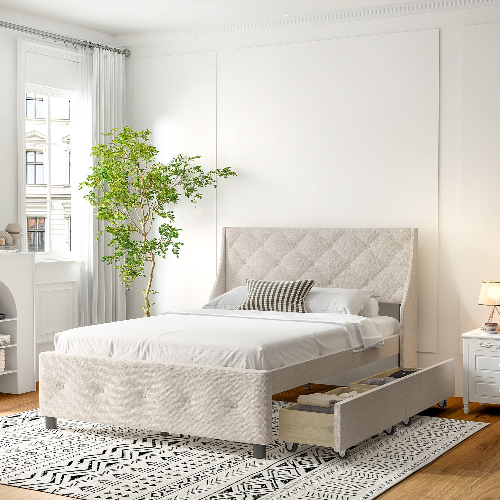 Queen Metal Platform Bed Frame w/Storage Headboard