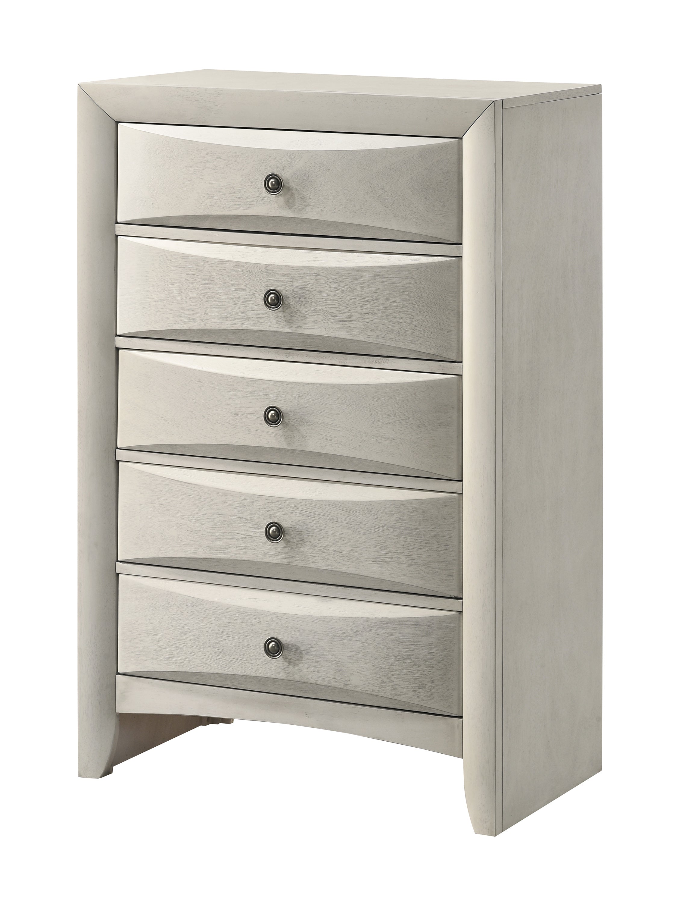 Modern Contemporary Neutral White Curved Wood 5-Drawer Chest