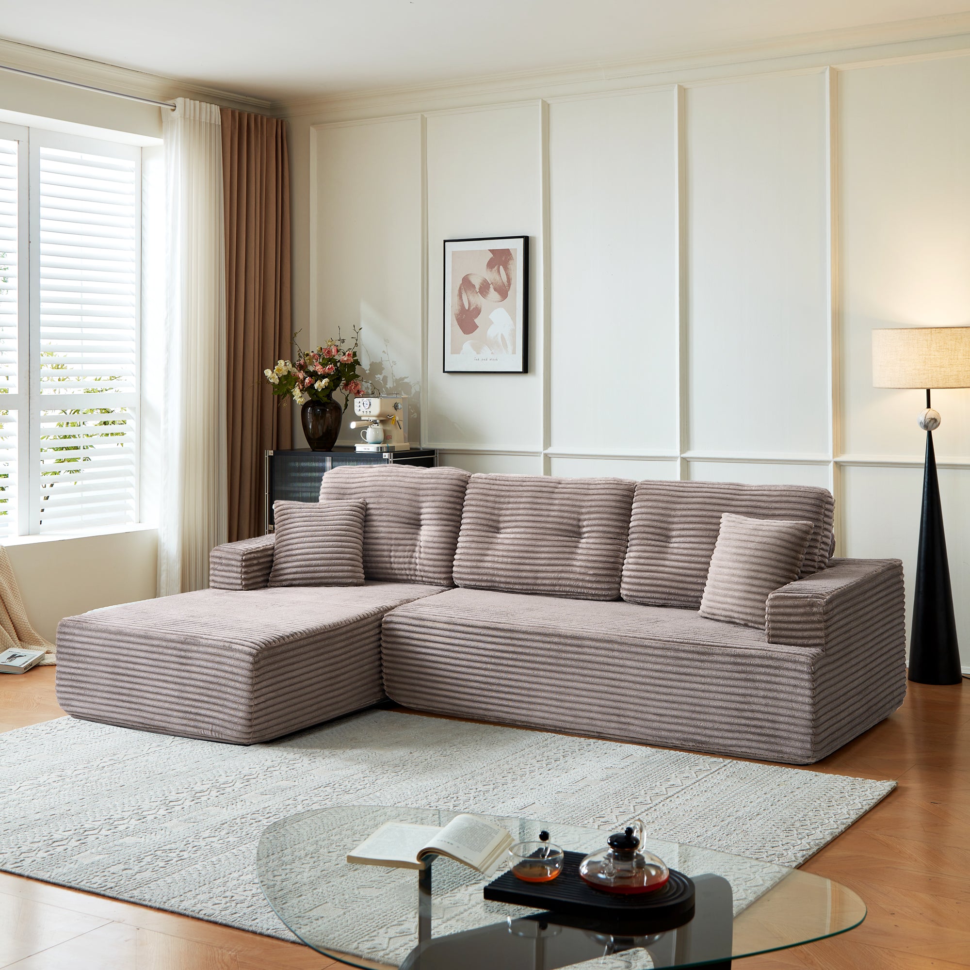 Modern Compressed L-Chaise Corduroy Sofa Bed - Comfy