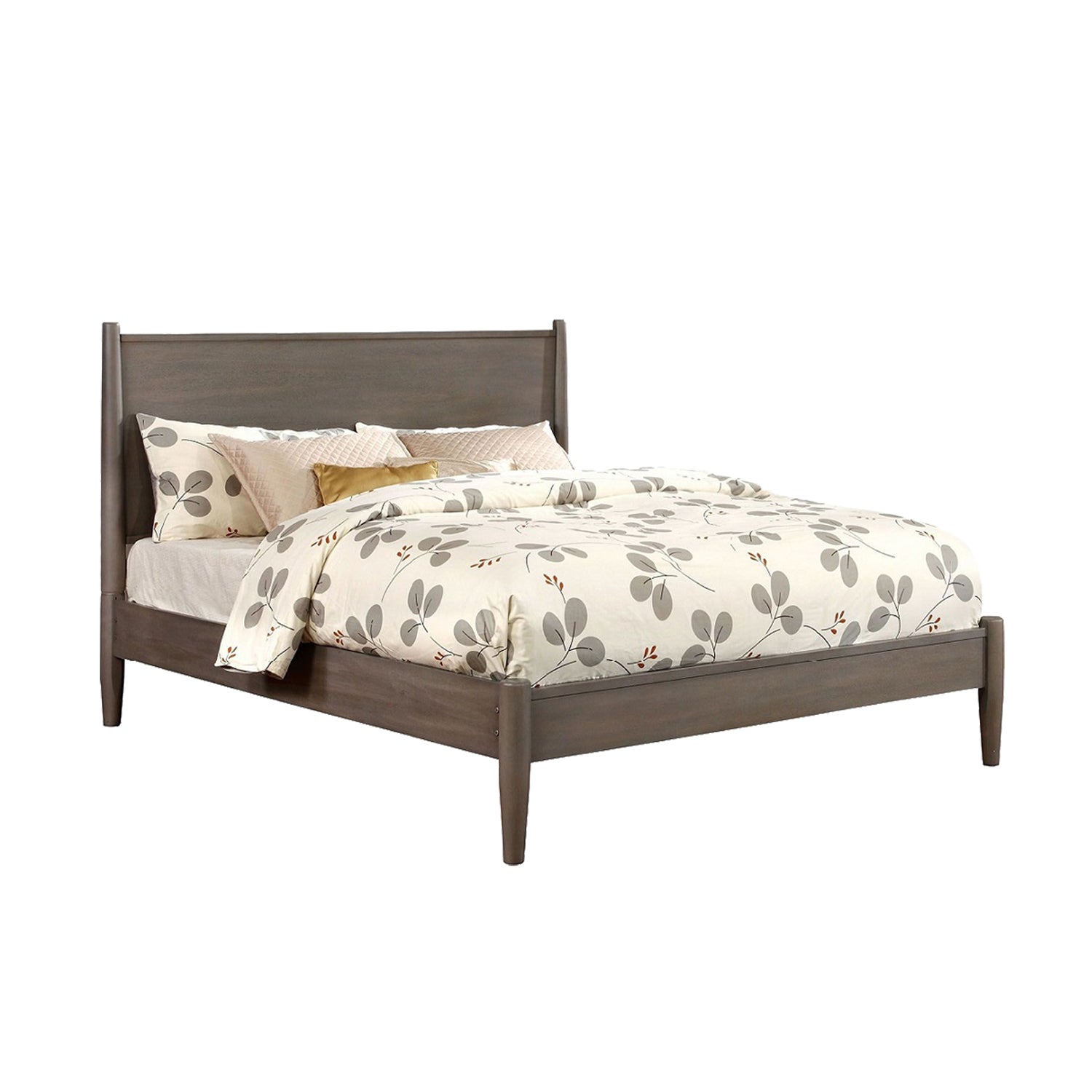 Mid-Century Modern California King Wood Platform Bed, Gray