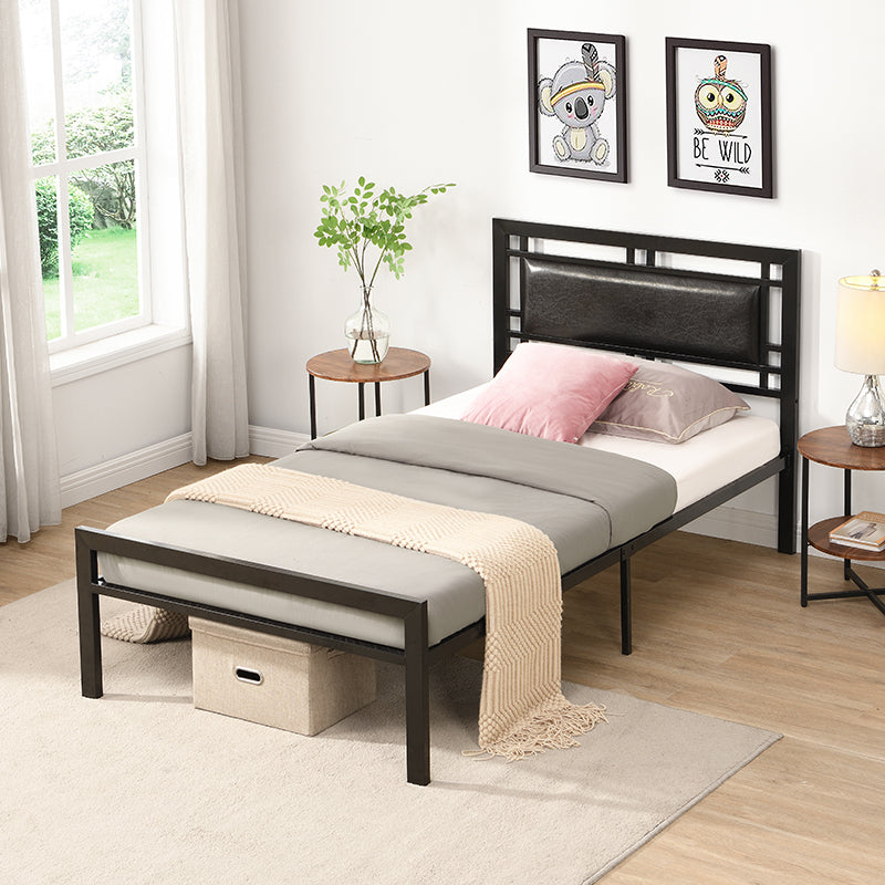 Sturdy Twin Metal Bed Frame: Modern Black