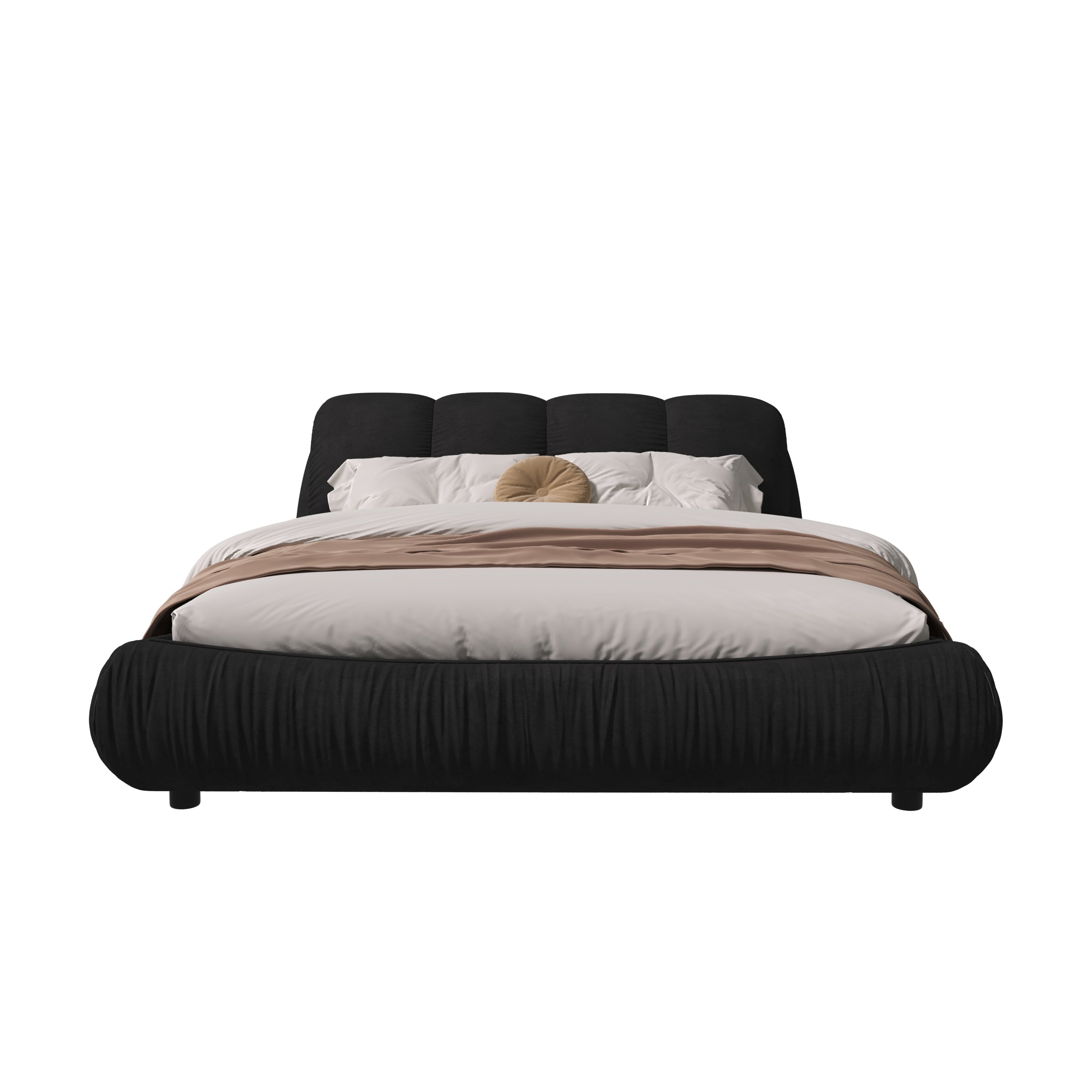 Luxury Queen Black Upholstered Platform Bed, Oversized Backrest