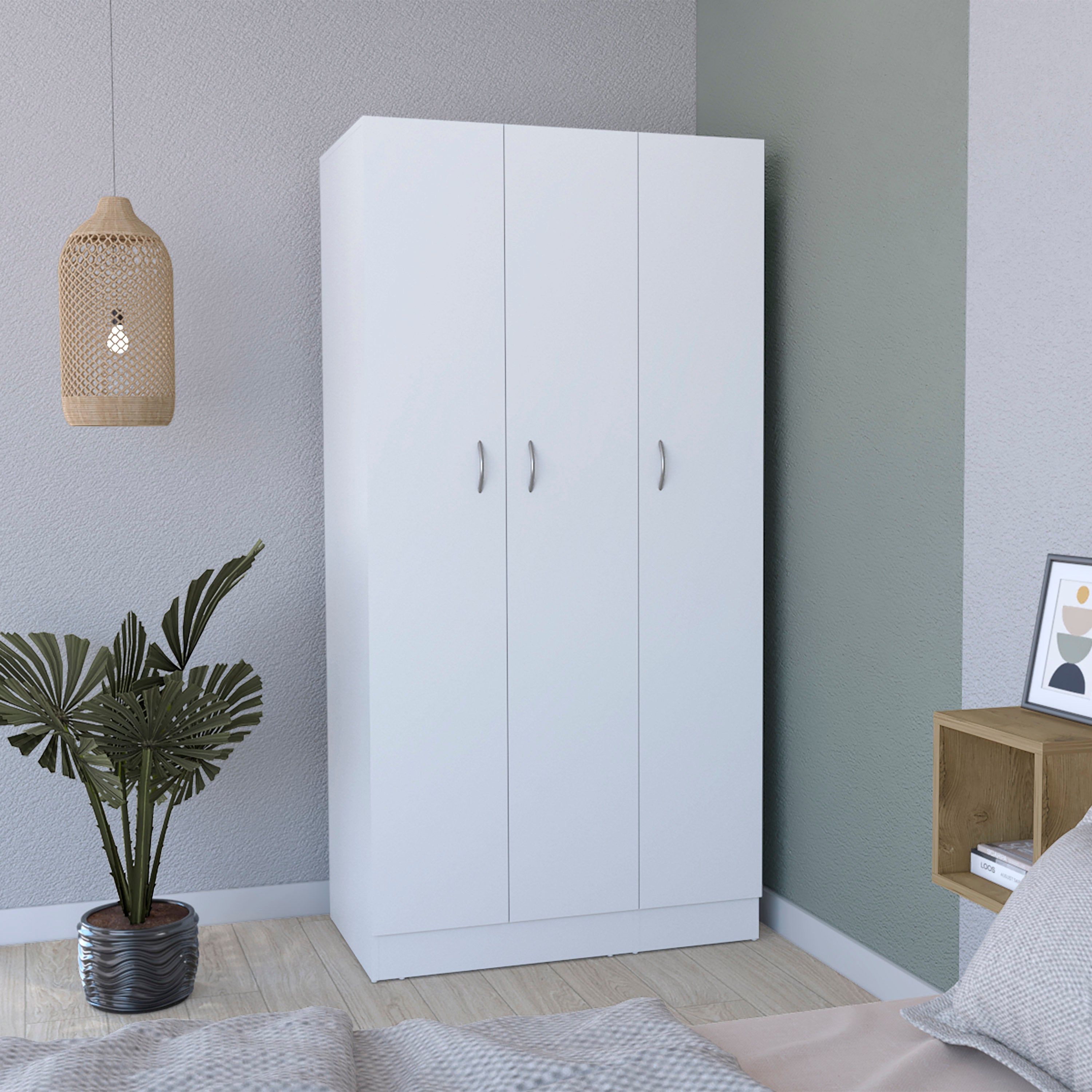 Ohio White Armoire Wardrobe: 3-Door, 2-Drawer, 4-Tier Storage