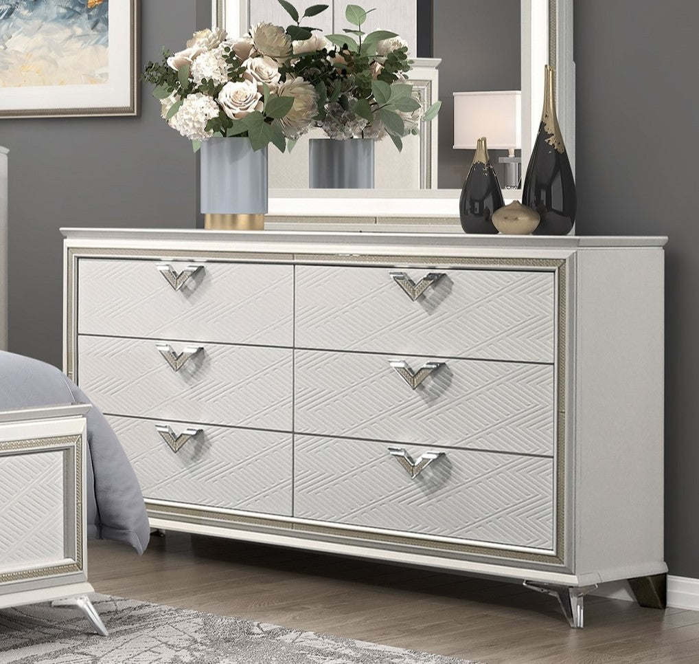 Antique White 6-Drawer Dresser: Modern Luxury Bedroom Furniture