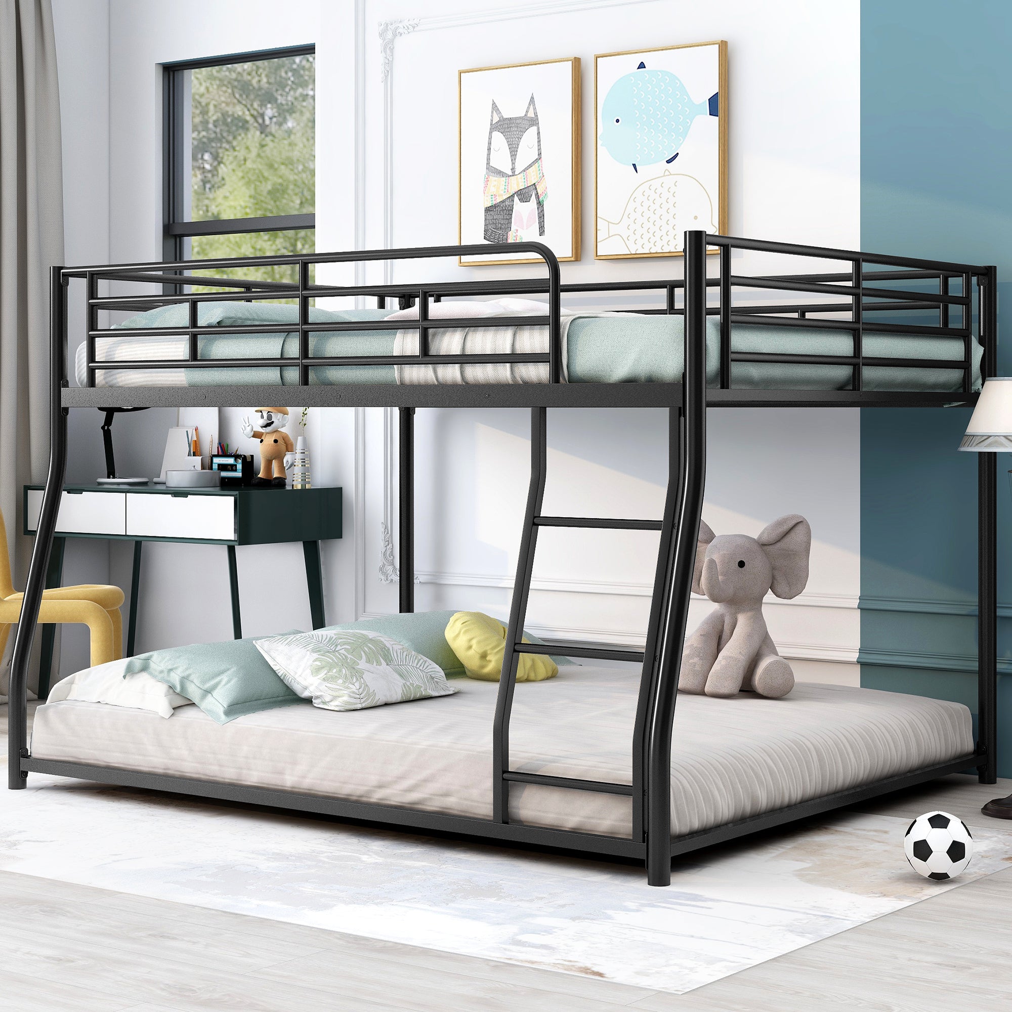 Black Metal Bunk Bed: Full XL over Queen Floor Model