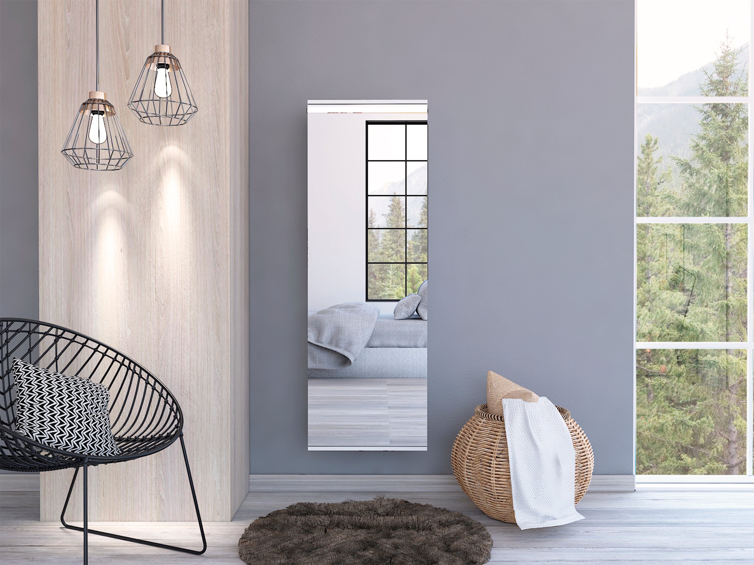 Leto Wall Mounted Shoe Rack with Mirror - White (10 Pairs)