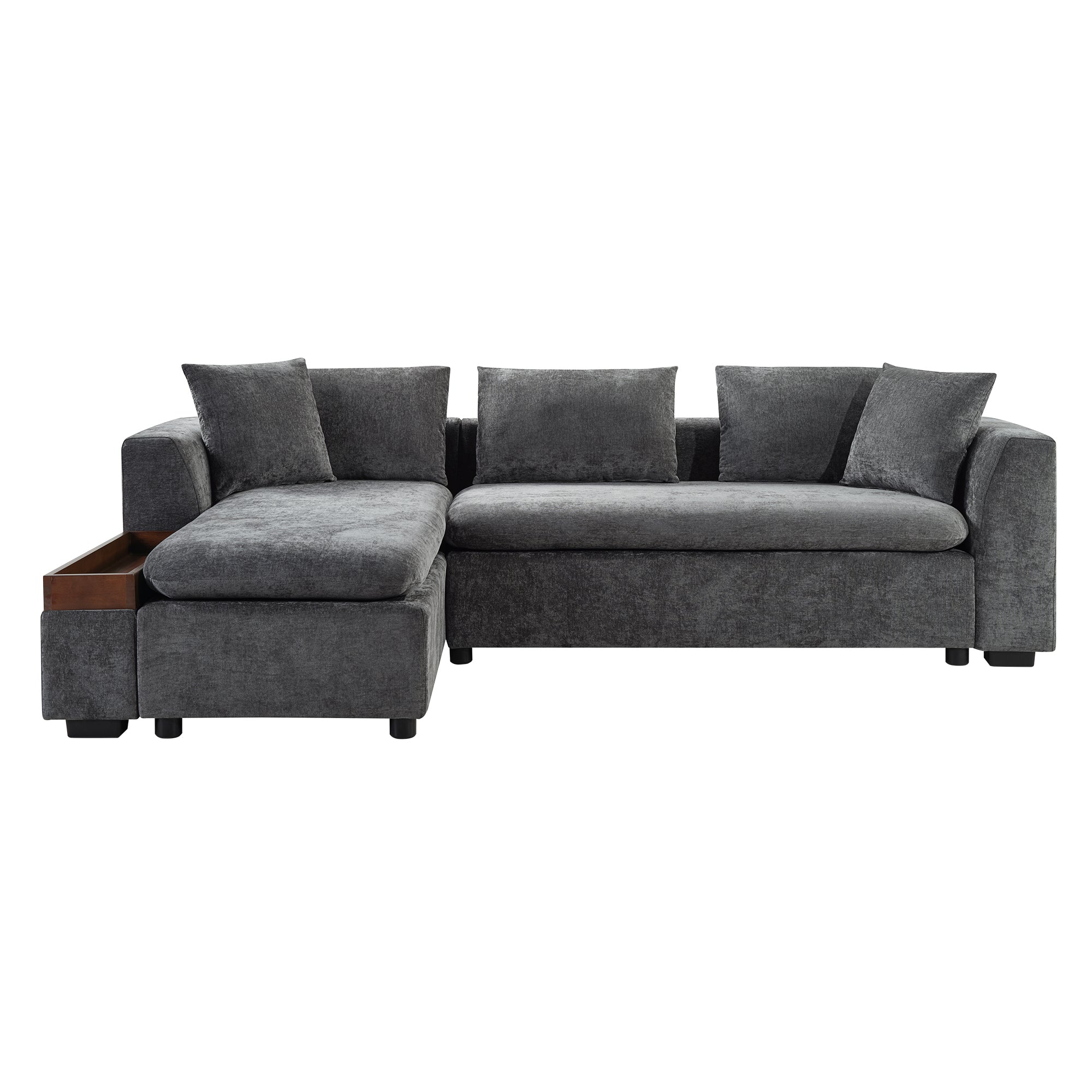 Modern Gray Chenille L-Shaped Sectional Sofa & Storage