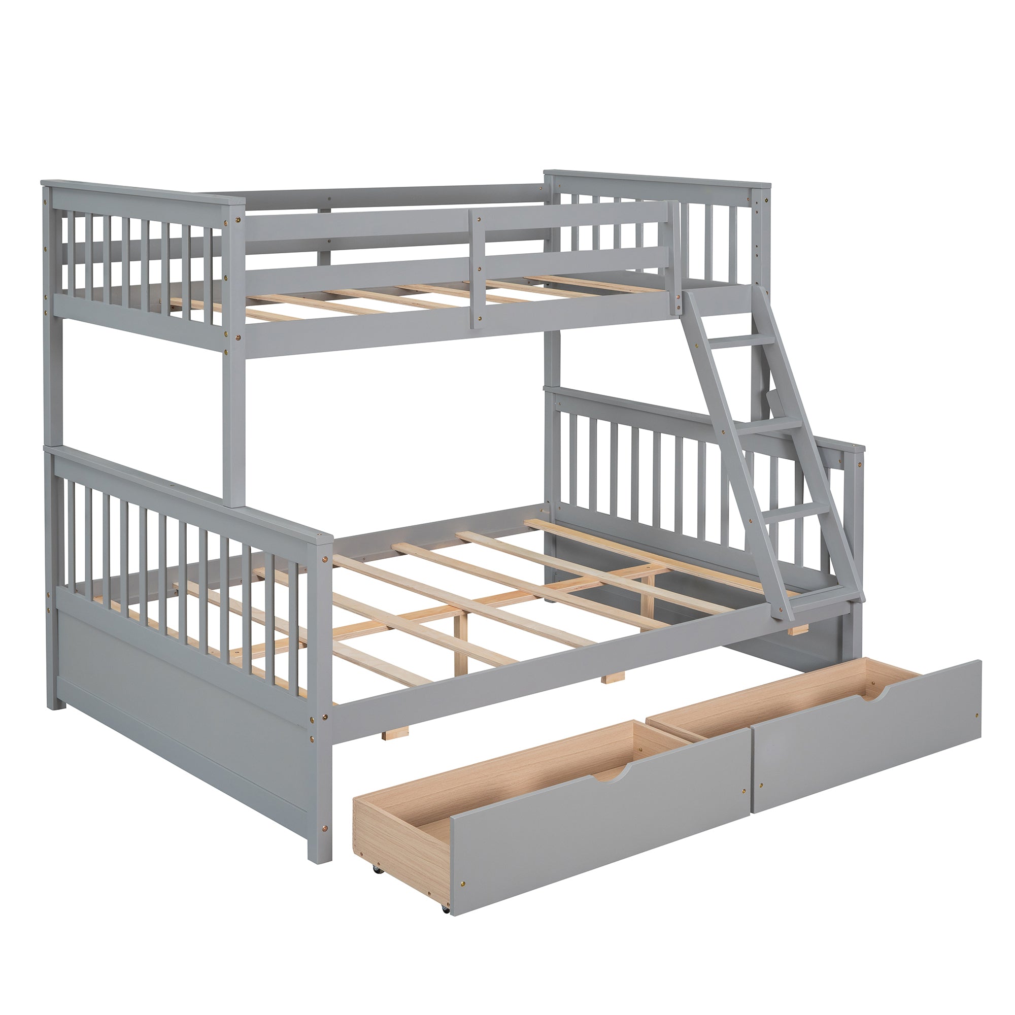 Stefan Twin over Full Bunk Bed with Storage, Ladder & Drawers, Grey