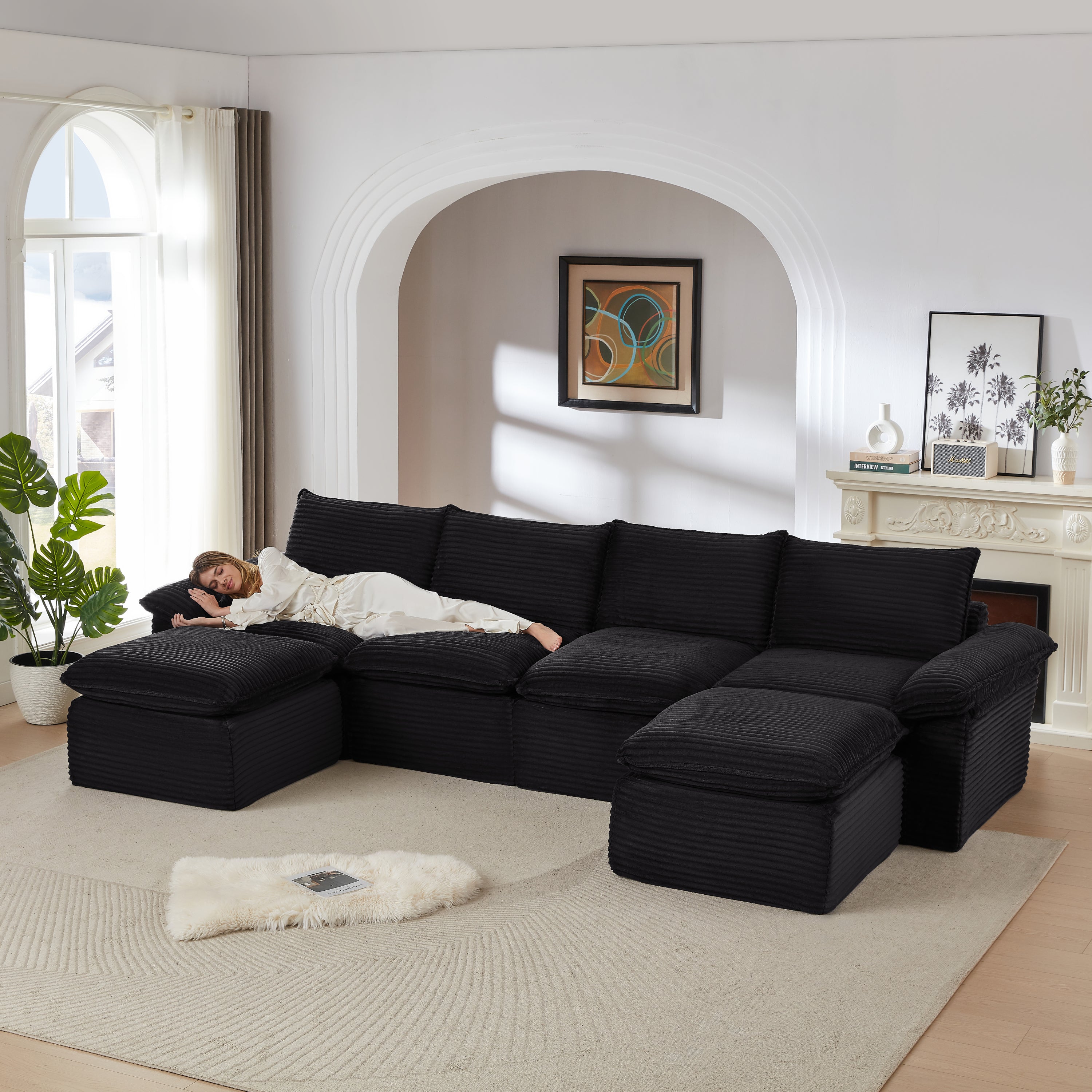 Modern Corduroy Cloud Sofa: Modular Comfort for Homes & Offices