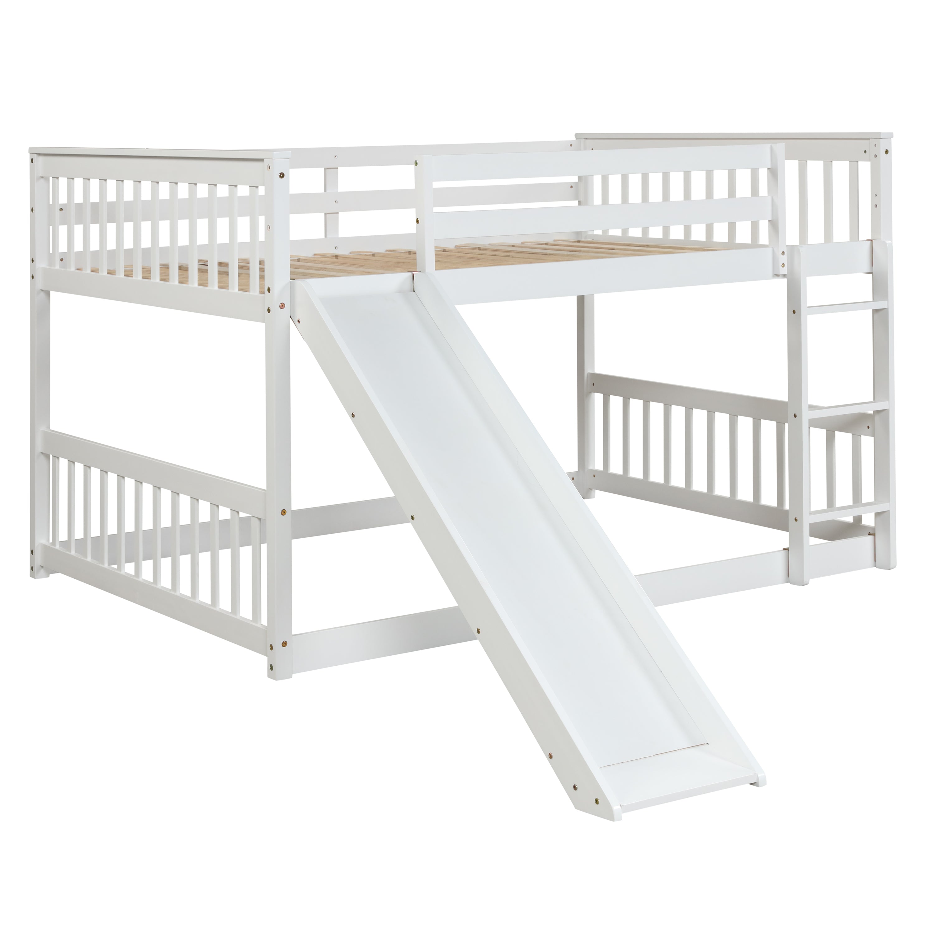 White Full/Full Bunk Bed w/ Slide & Ladder