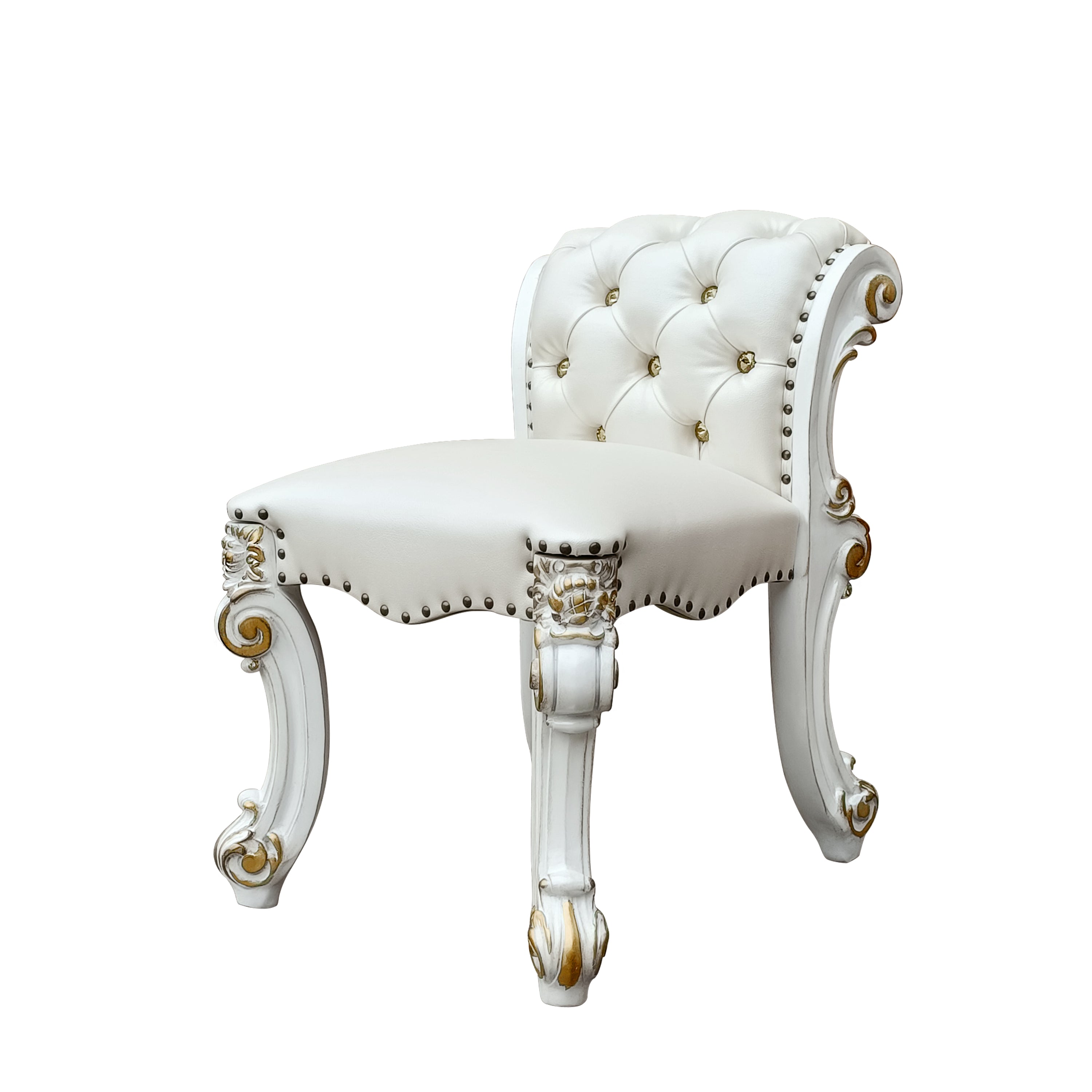 Vendome Beige Synthetic Leather & Antique Pearl Vanity Stool
