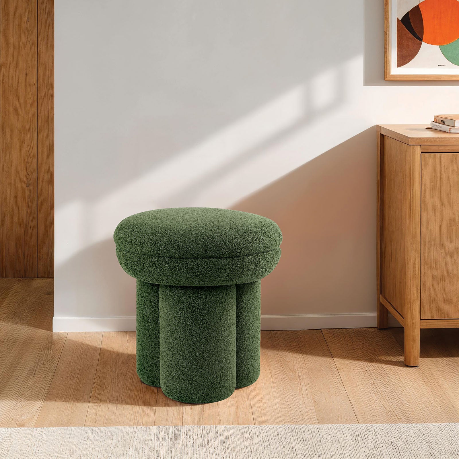 Contemporary Green Round Accent Chair - Mushroom Design Stool
