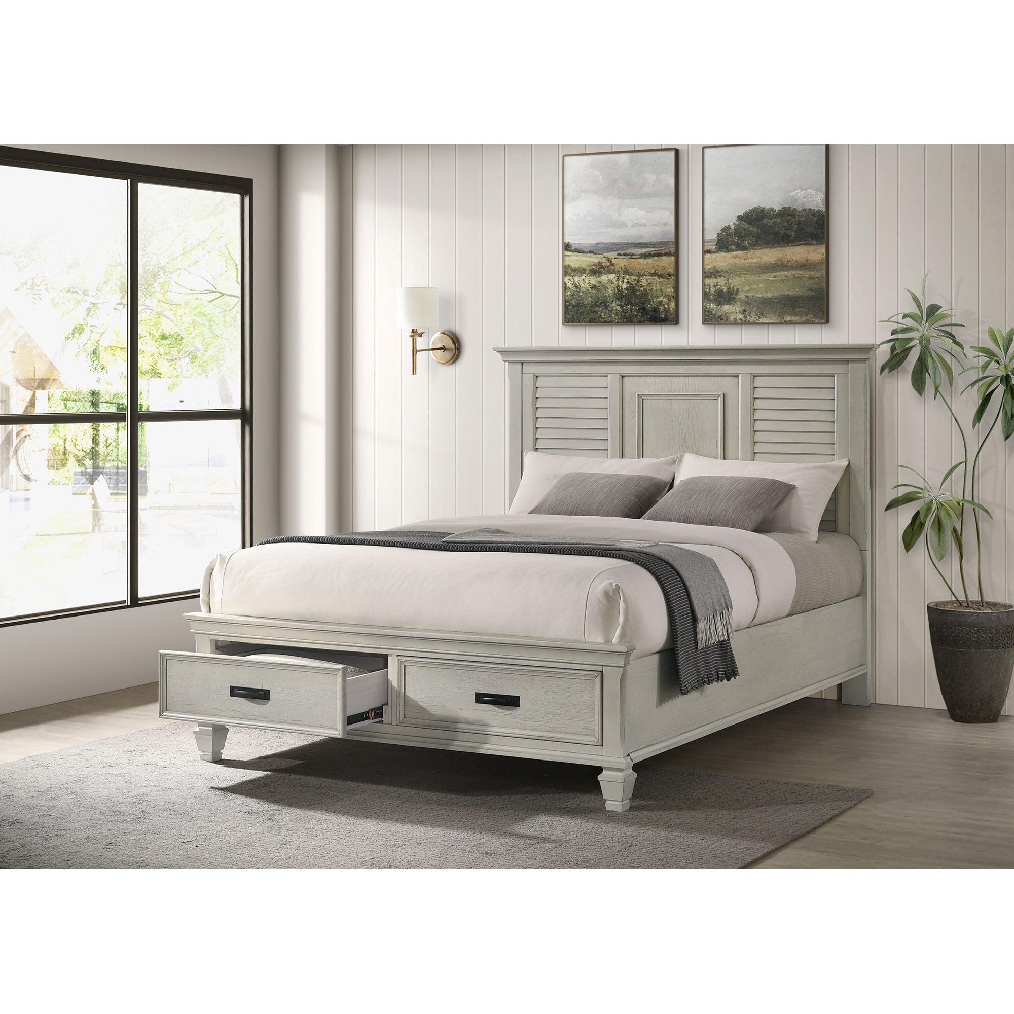 Capistrano Distressed White 2-Drawer Queen Bed - Shop Now!