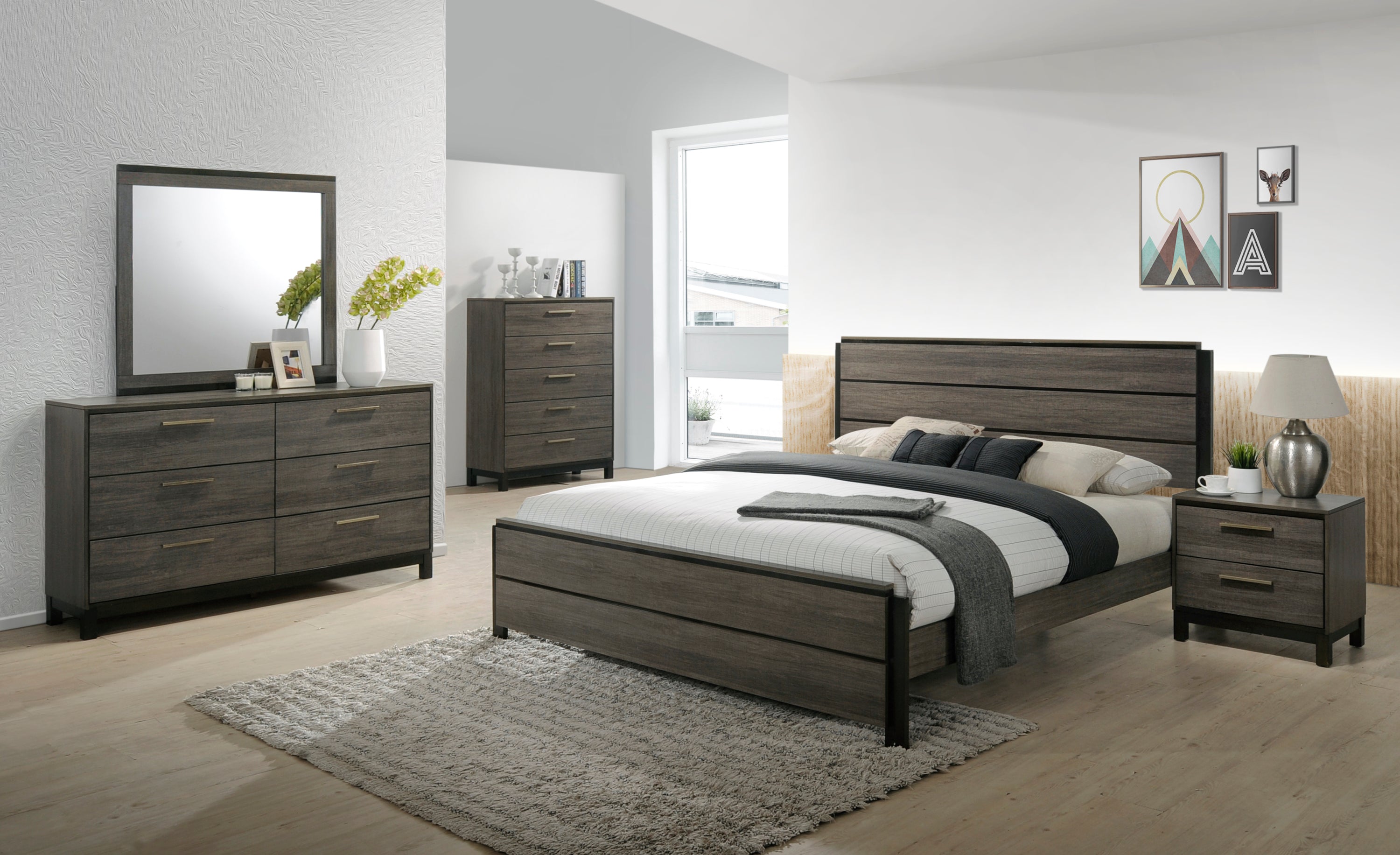 Ioana Antique Grey Wood King Size Bedroom Set