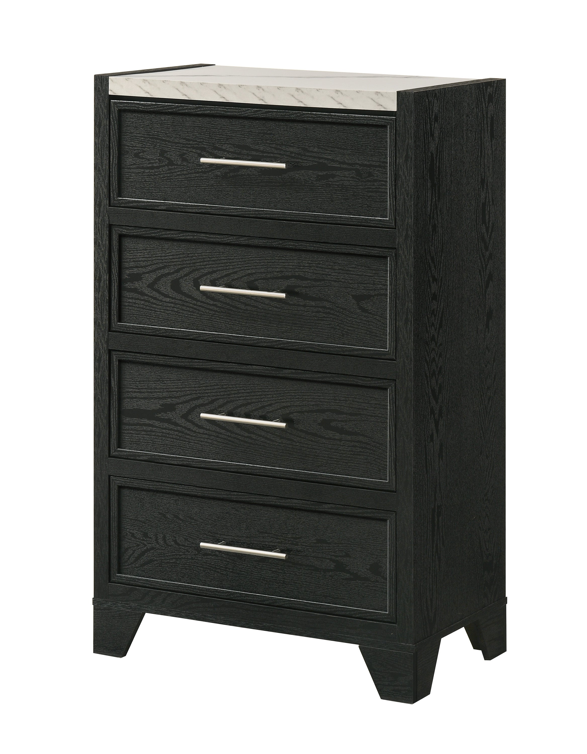 White Faux Marble Top Black Tall Chest 4 Drawers Bedroom