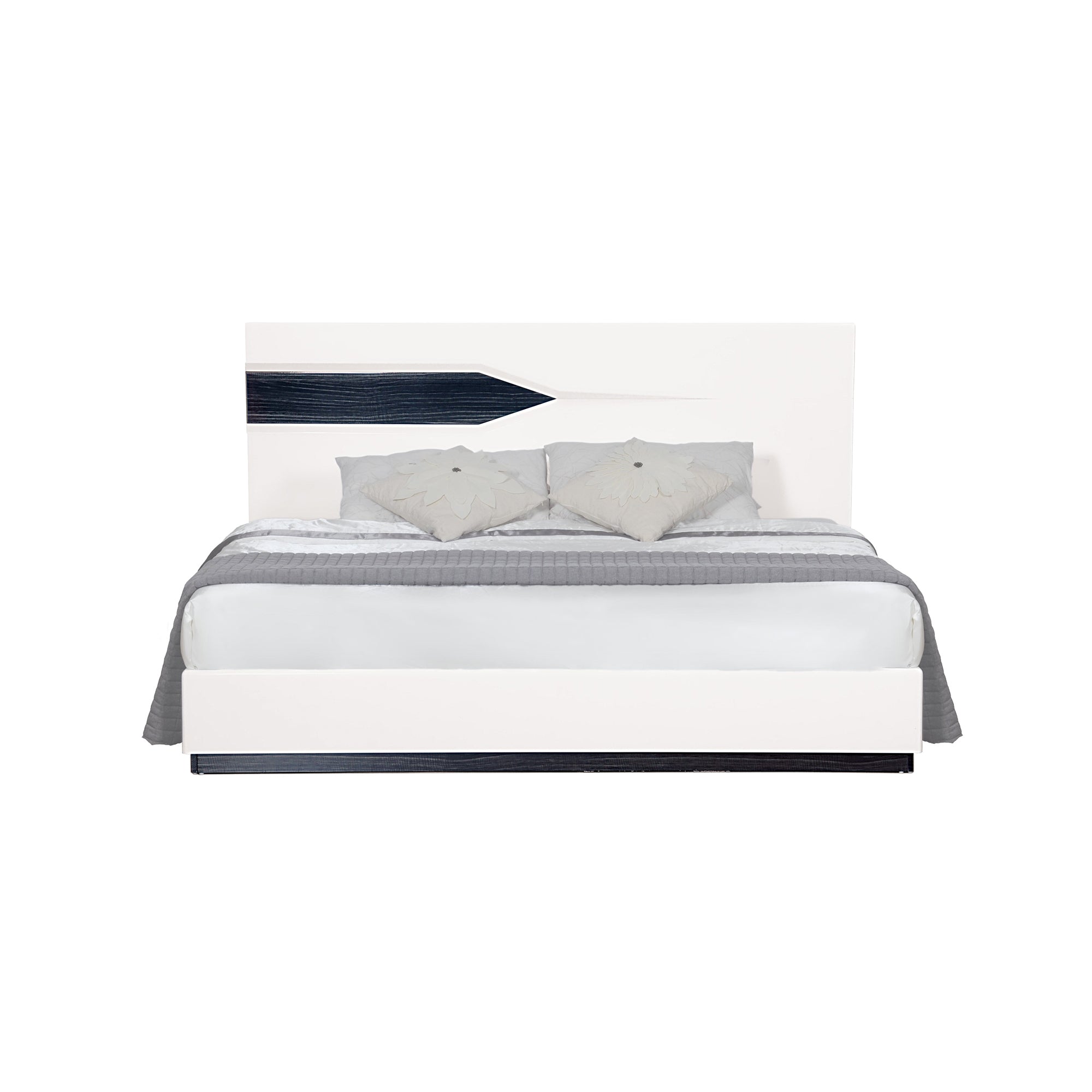 VIOS Zebrano Accent White Queen Bed | Contemporary Rubber Wood Design