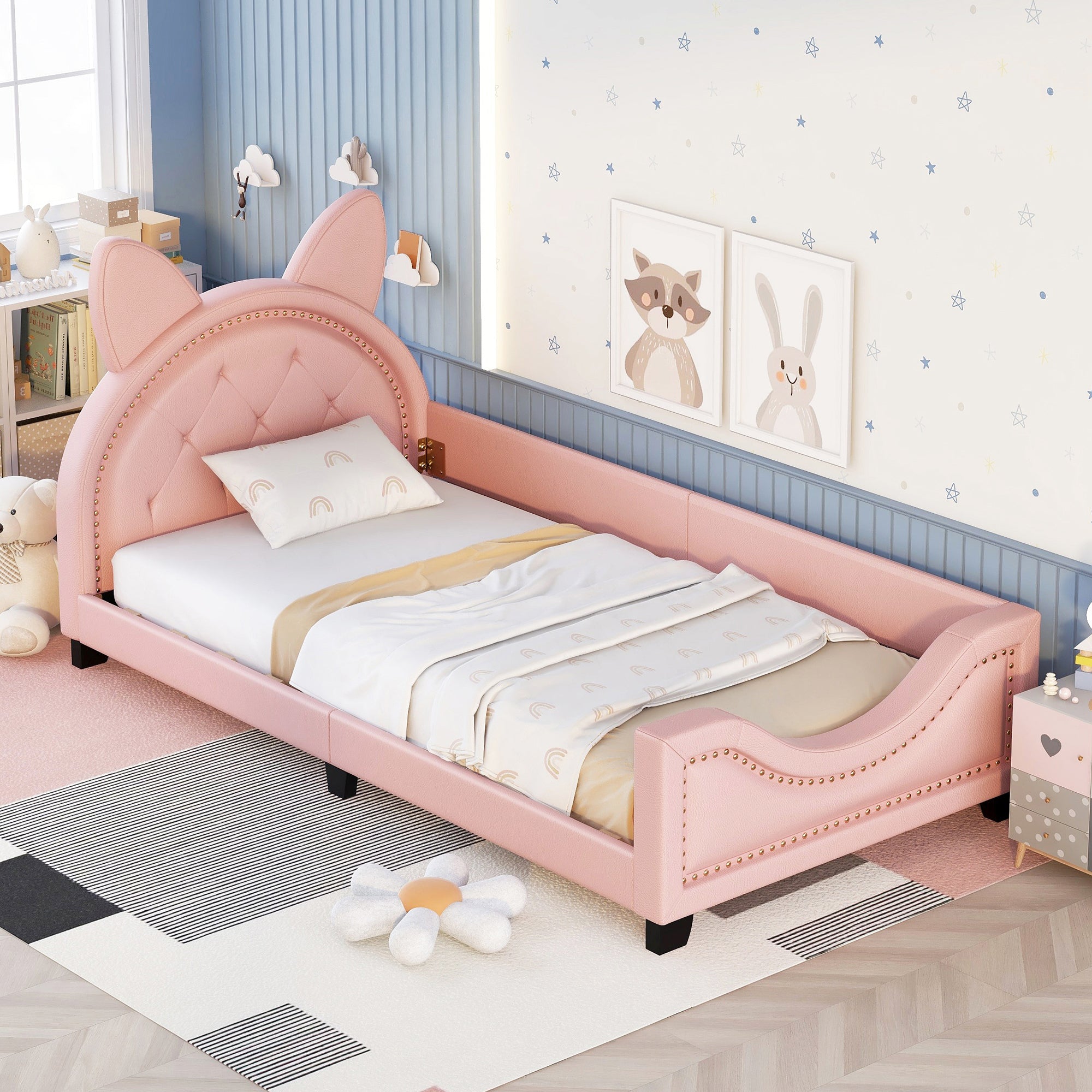 Pink Twin Upholstered Daybed - Cute Carton Ears Headboard