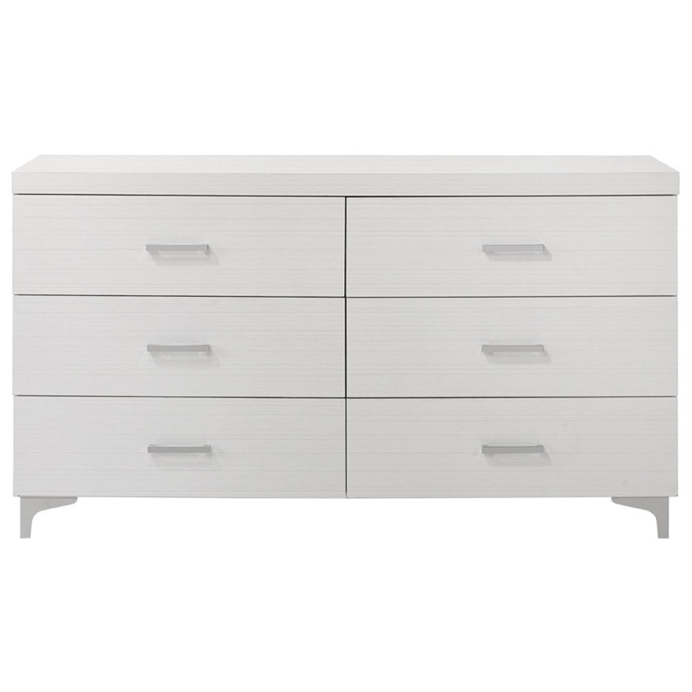 Contemporary White 6-Drawer Wood Dresser Bedroom Storage